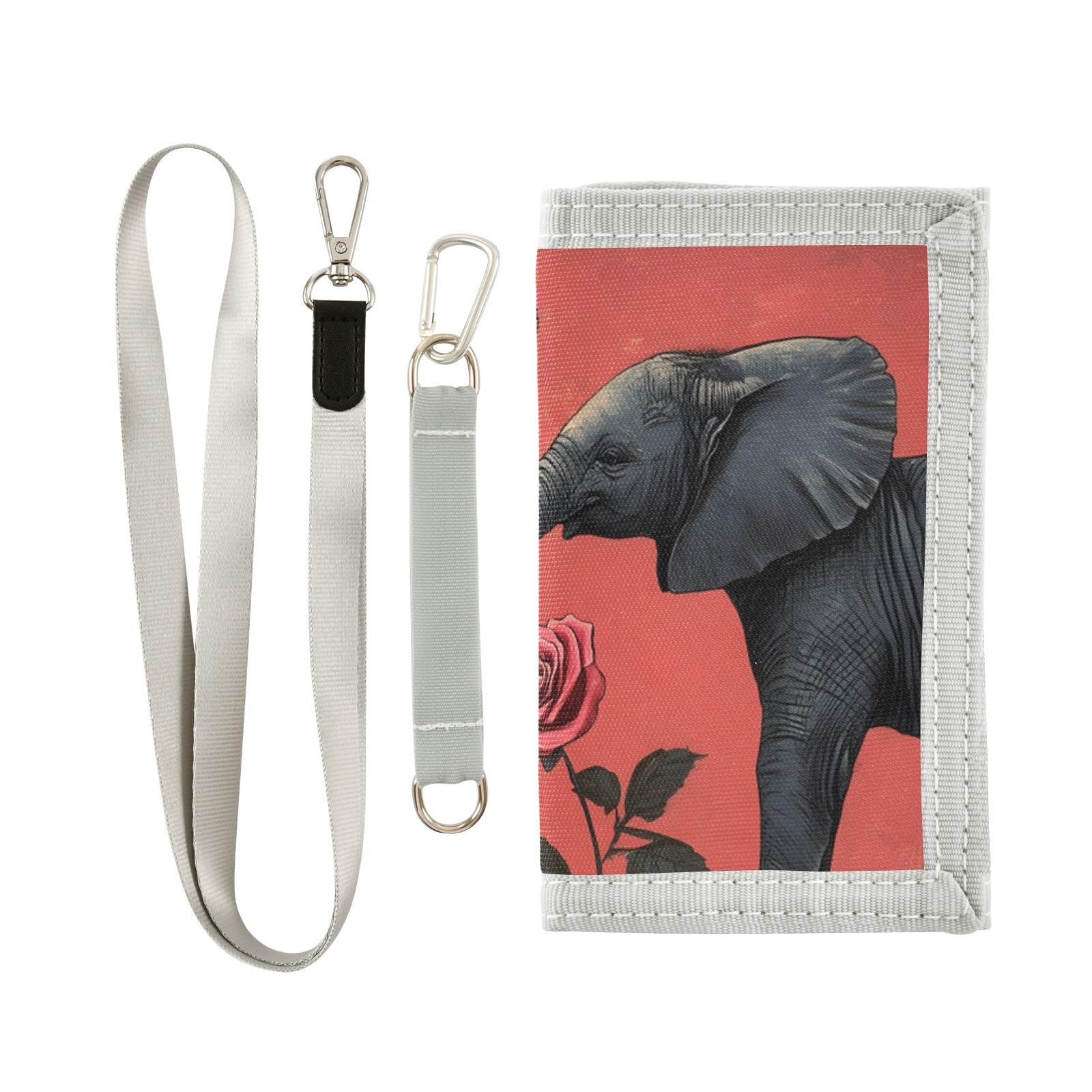 FOLIOSA Kids Wallet for Boys Girls Elephant Rose Print Youth Wallet with Zipper Pocket Card Holders, Novelty Wallet 4.9×2.9 in