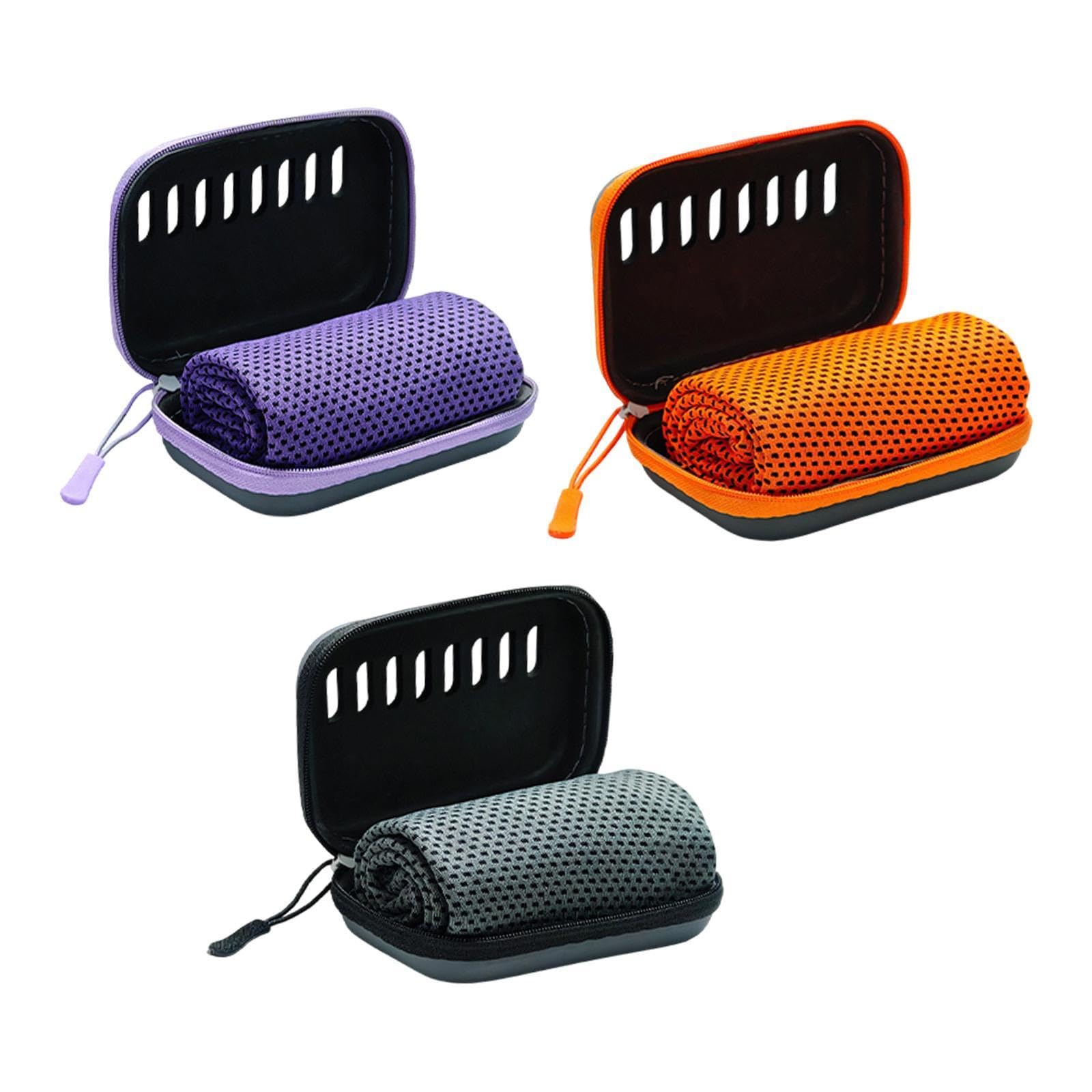 HEAVENGLOW 3Pcs Gym Ice Towels with Case Sports Cooling Towels for Travel Exercise Violet Orange Black-Sporting Goods-Fitness Running & Yoga-Fitness Equipment & Gear-Gym Towels-image-26