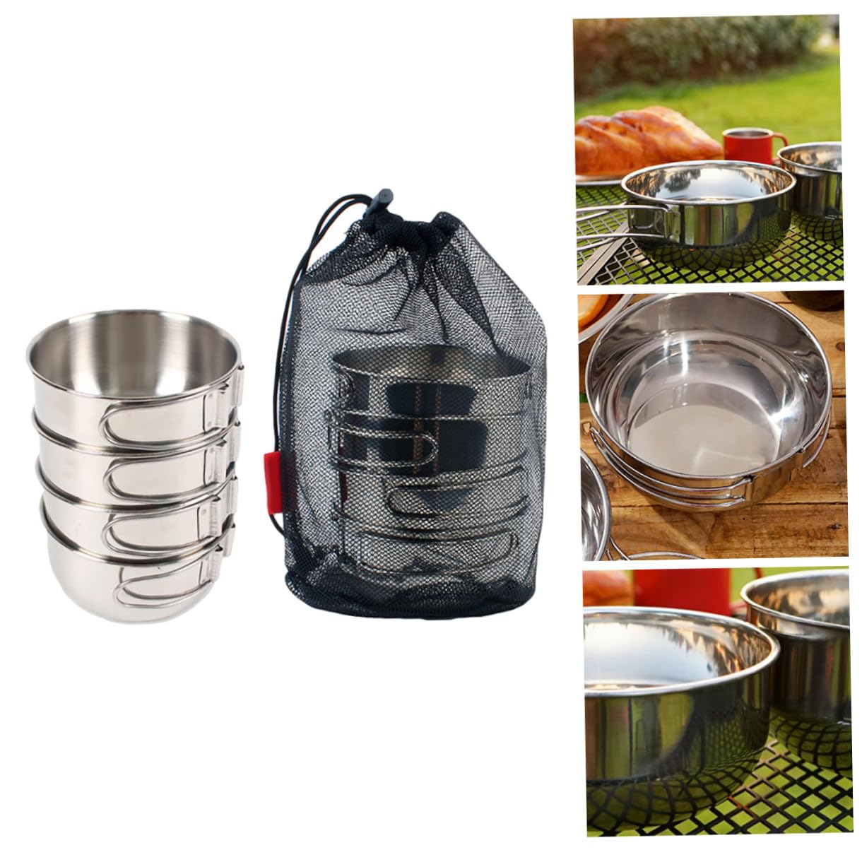 BESPORTBLE 1 Zestaw Piknik Połączenie Zastawy Stołowej Składane Miski Na Świeżym Powietrzu Miski Kempingowe Camping Zastawa Stołowa Składana Miska P Camping Sztućce Przenośne Miski Miski Na
