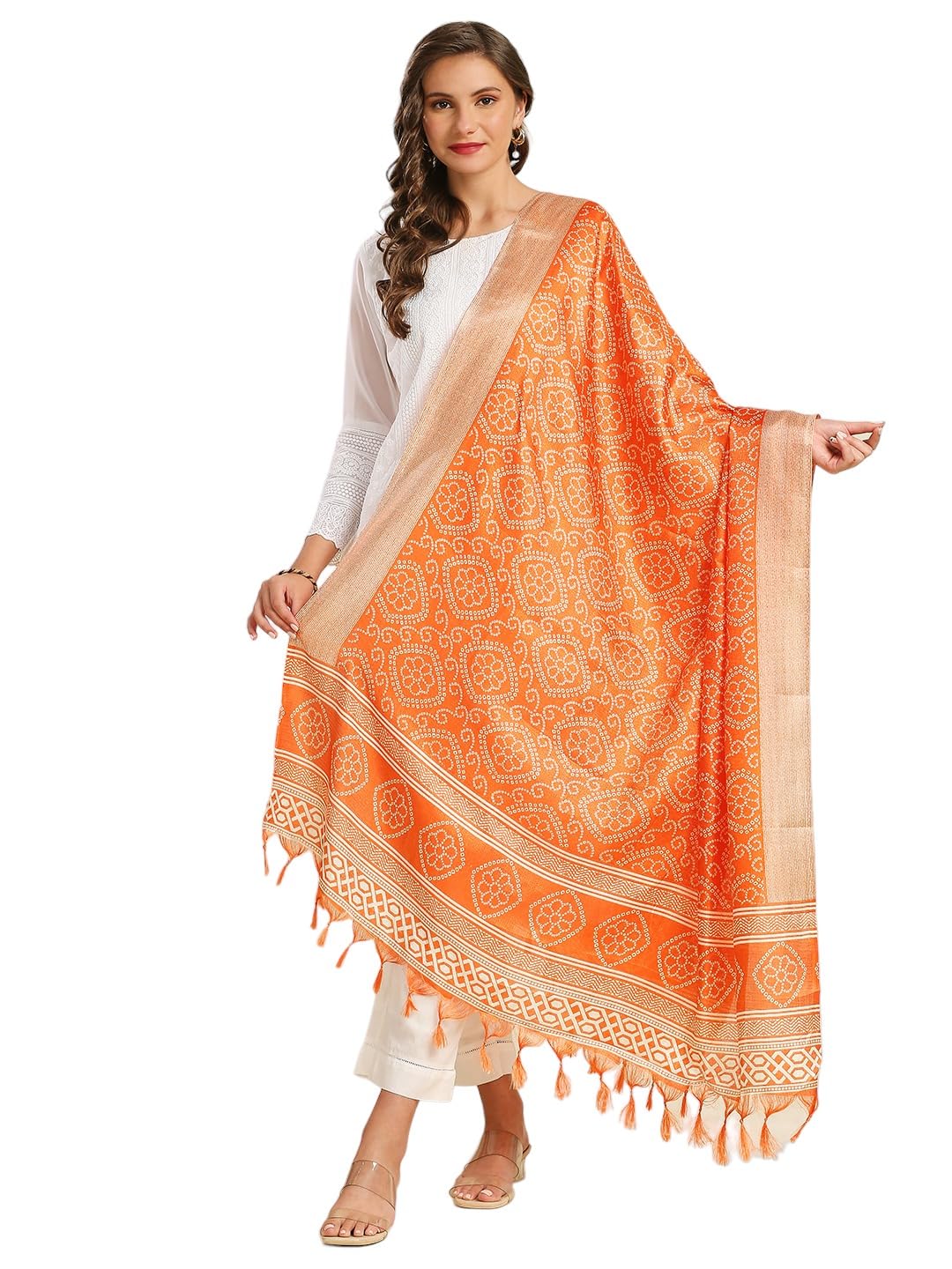 dupatta bazaar Women's Bandhini Printed Art Silk Dupatta-picture-23