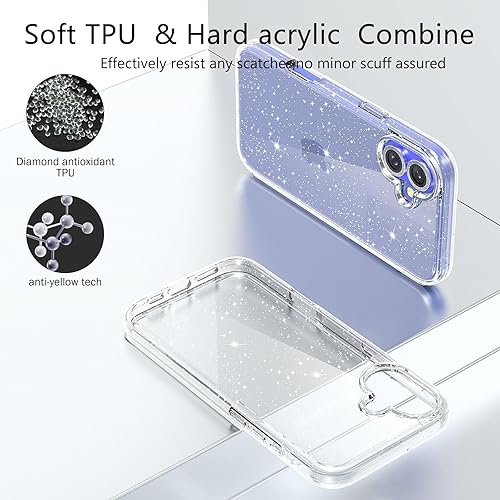 Miniatura 30 de Funda con purpurina diseñada para iPhone 15 Pro Max, con [2 unidades] protector de pantalla y [paquete de 3] protector de lente de cámara brillante
