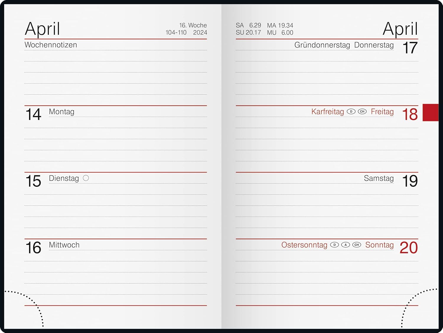 rido/idé Weekly Calendar Model Partner/Industry I 2024, 2 Pages = 1 Week, Sheet Size 7.2 x 11.2 cm, Black