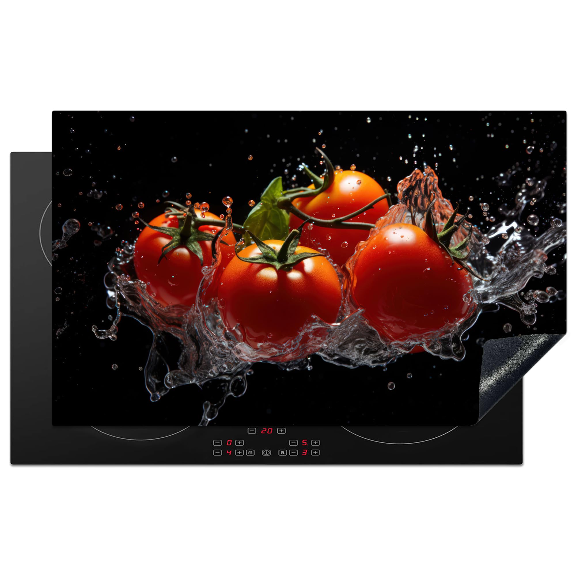 KitchenYeah© Induction Hob Protector Mat 20.3"x32.7" / 83x51.5 cm Stove Cap Top Cover Kitchen Cooker Covers for Electric Hobs Vinyl Tomatoes - Black - Water - Red - Vegetable