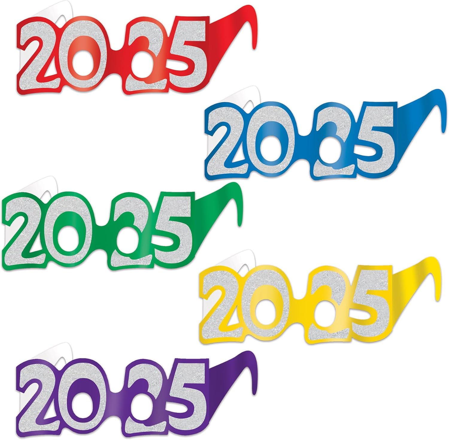 Beistle 50 Piece Glittered 2025 Eyeglasses for Graduation Party Accessories, New Year's Eve Favors