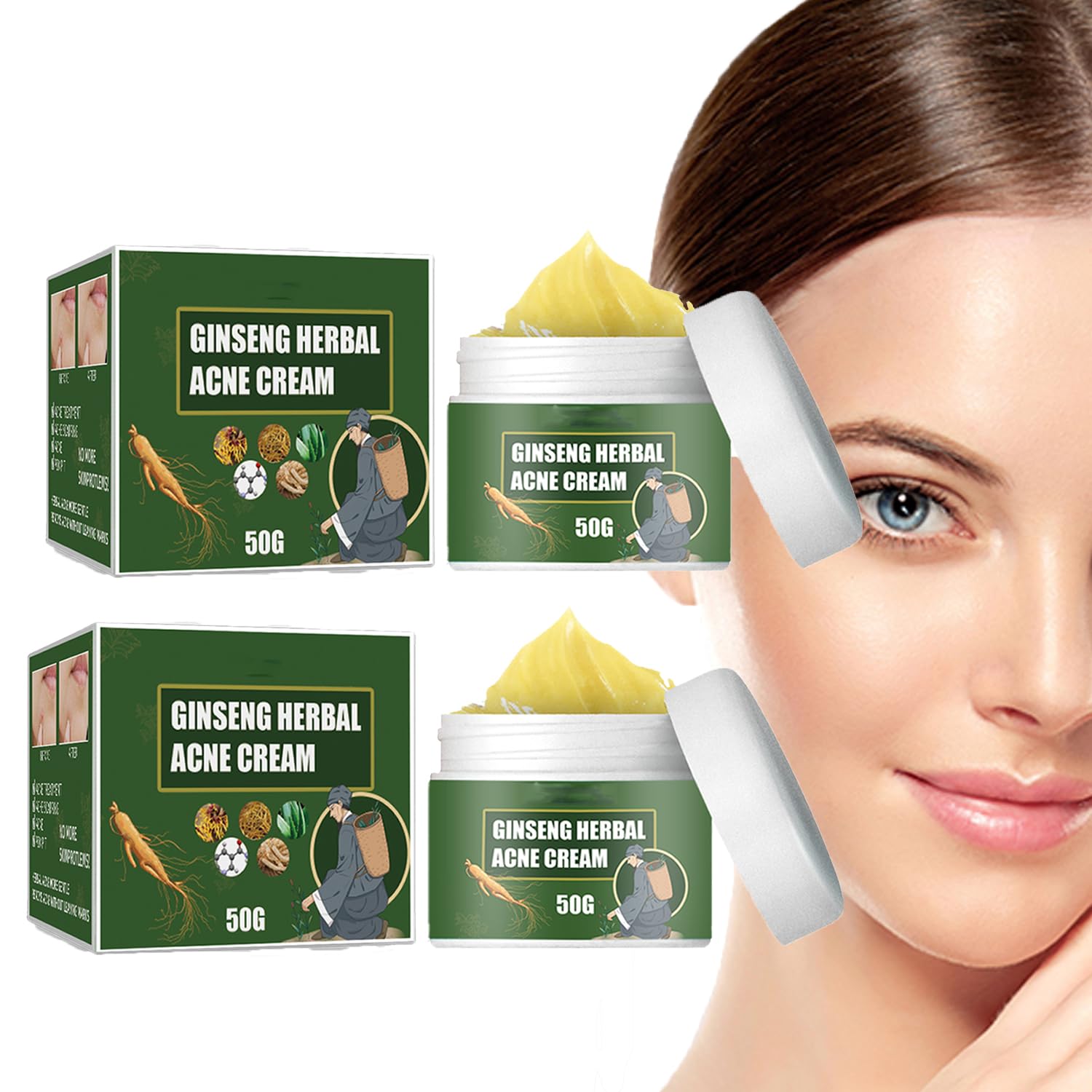 Ginseng Herbal Acne Cream, Herbal Acne Removing Cream, Herbal Acne Cream Away Acne Marks Cream (2pcs)