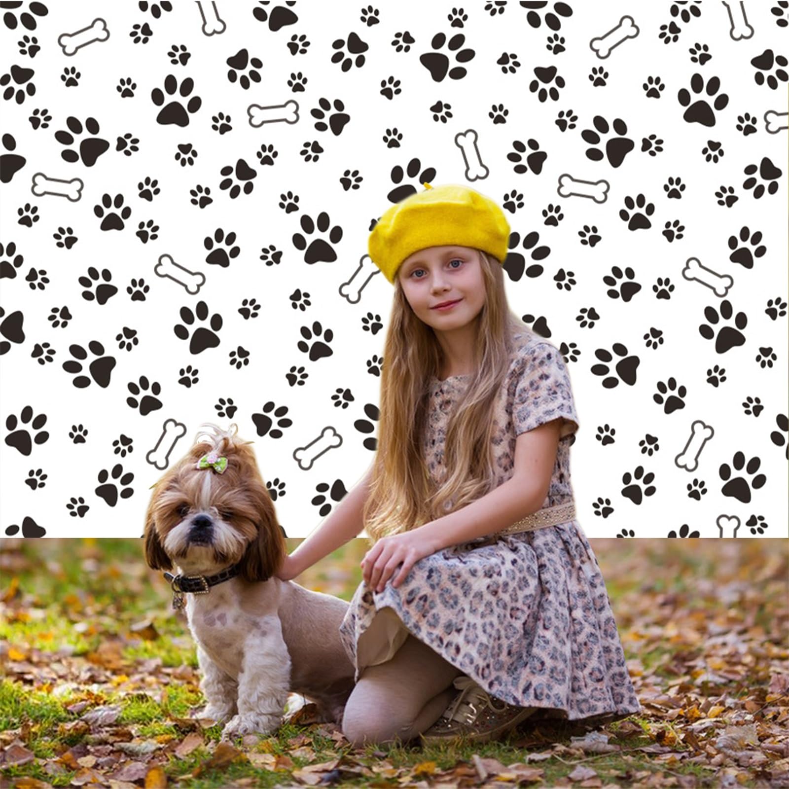 Renaiss 10x7ft Dog Footprints Backdrops for Photography Dog Paw Print Bone Pattern Background Puppy Footprints Pet Themed Party Banner Pet Dog Paw Table Cloth Pets Photo Booth Props Wallpaper: 6x4ft Paw773