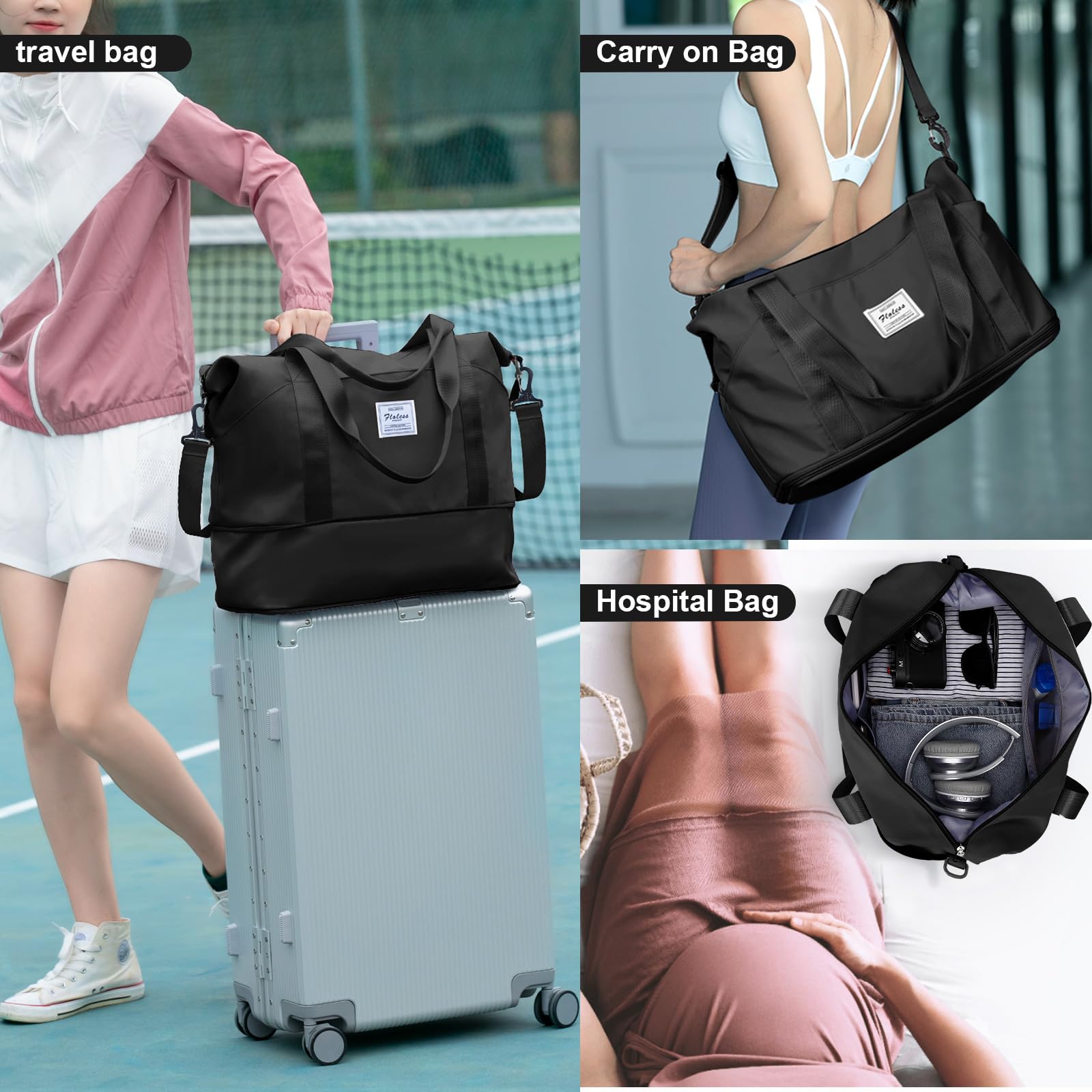 Bolsa de Deporte de Viaje, Bolsa Grande de Gimnasio para Mujer, Bolsa de Fin de Semana, Bolsa de Transporte para avión, Bolsa de Playa para Mujer, Bolsa de Noche,Bolsa de Equipaje con Bolsa húmeda