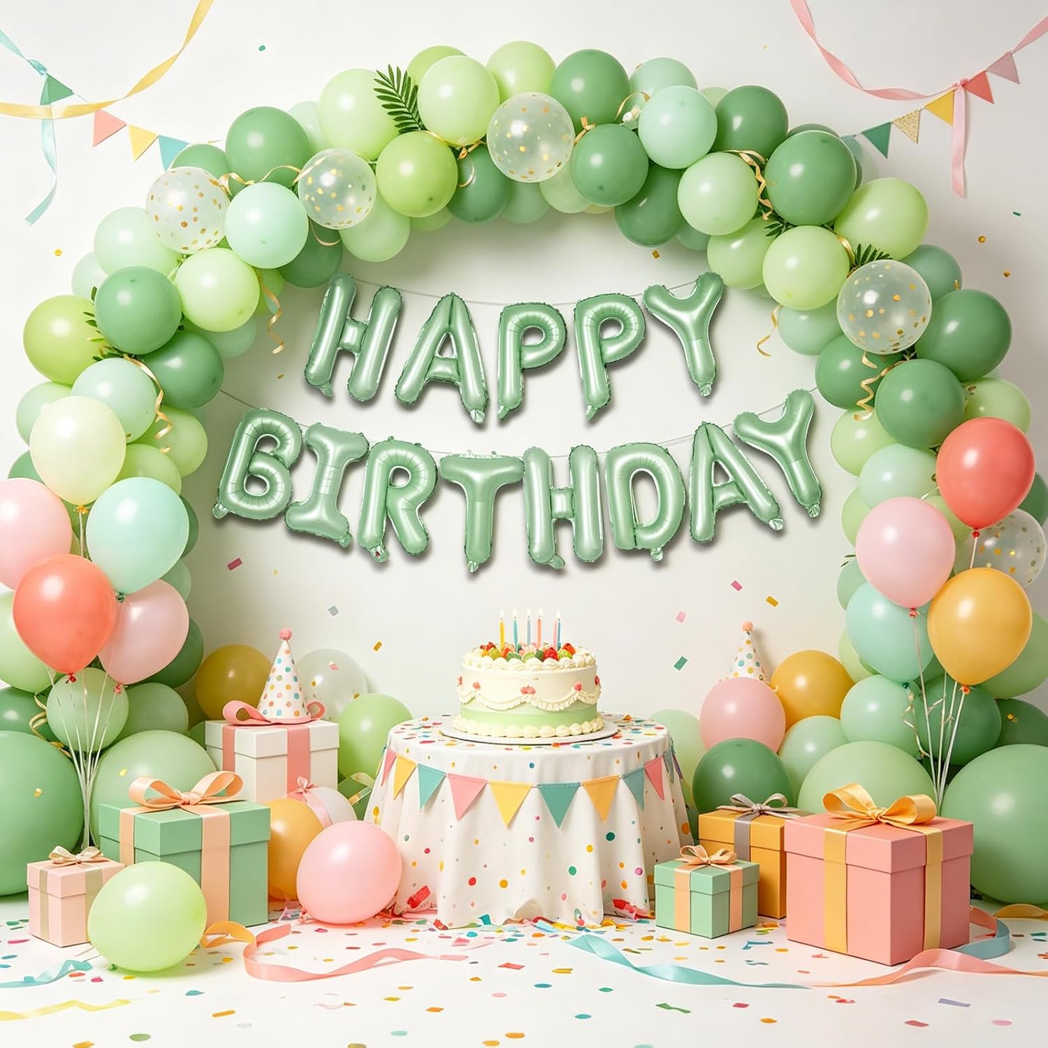  16 Inch Sage Green Happy Birthday Foil Balloons thumbnail