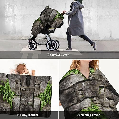 Miniatura 9 de Baby Car Seat Canopy Cover for Mom, Soft Breathable Nursing Breastfeeding Covers Multi Use Stroller Sun Shade Newborn Shower GiftPlant On Stone Wall