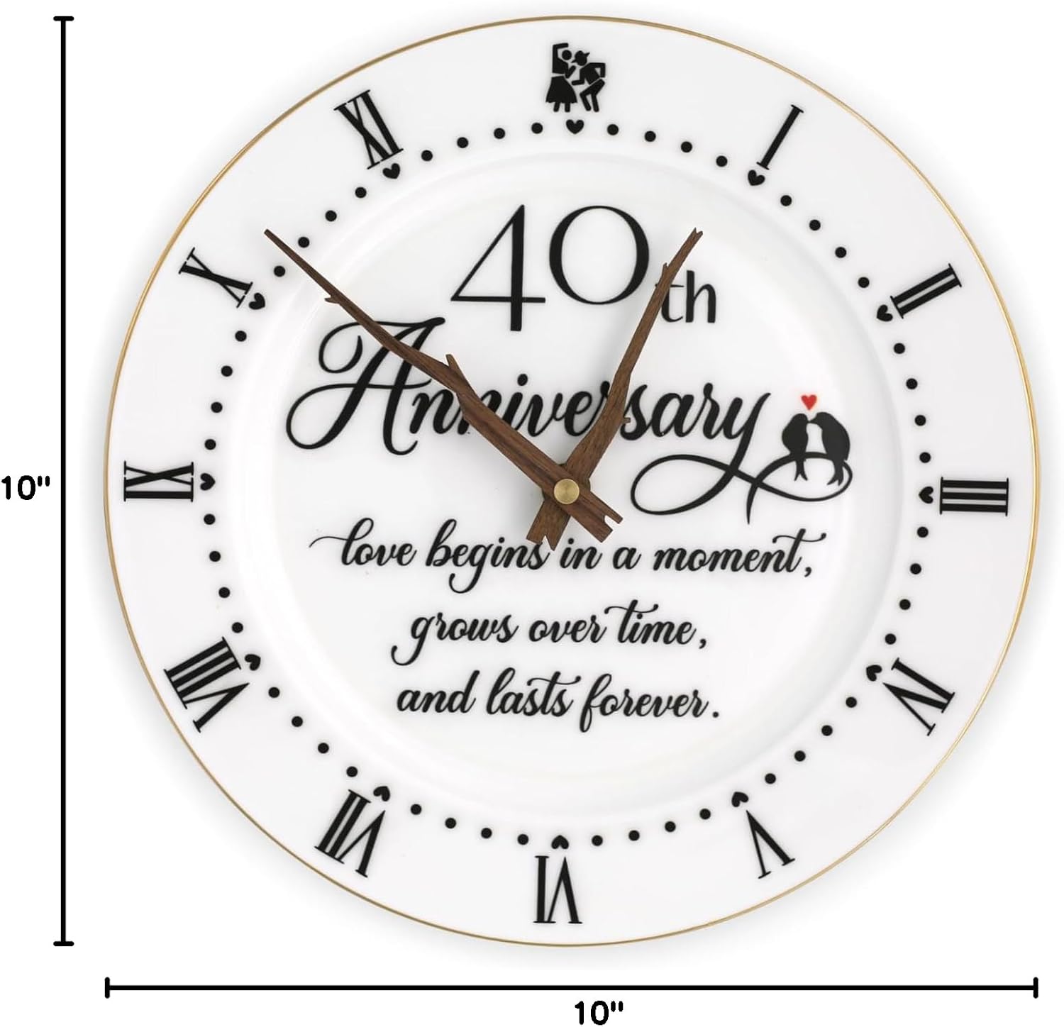 Treble Bee 40th Anniversary Porcelain Clock with Gold Trim, 40 Year Wedding Gifts Idea for Parents, Unique 40th Anniversary Decorations for Husband or Wife -10 inch