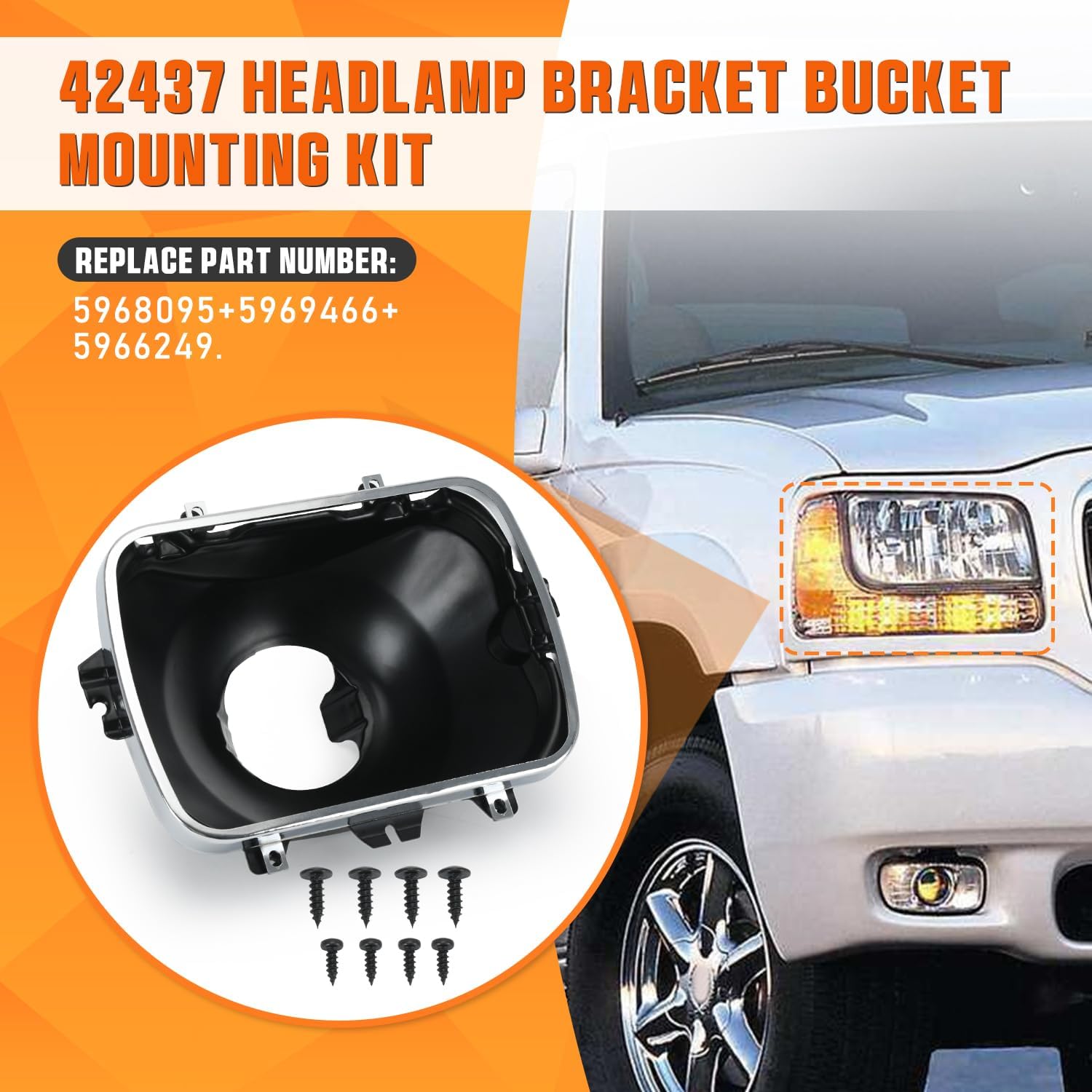 42437 Headlight Bucket Kit, 5X7 Headlamp Bracket Mounting Kit Compatible with Chevrolet Express GMC Savana 1500 2500 3500 S‎afari Yukon Topkick Chevy Exprress 4500 K10 K20 K30 (1 Pack)