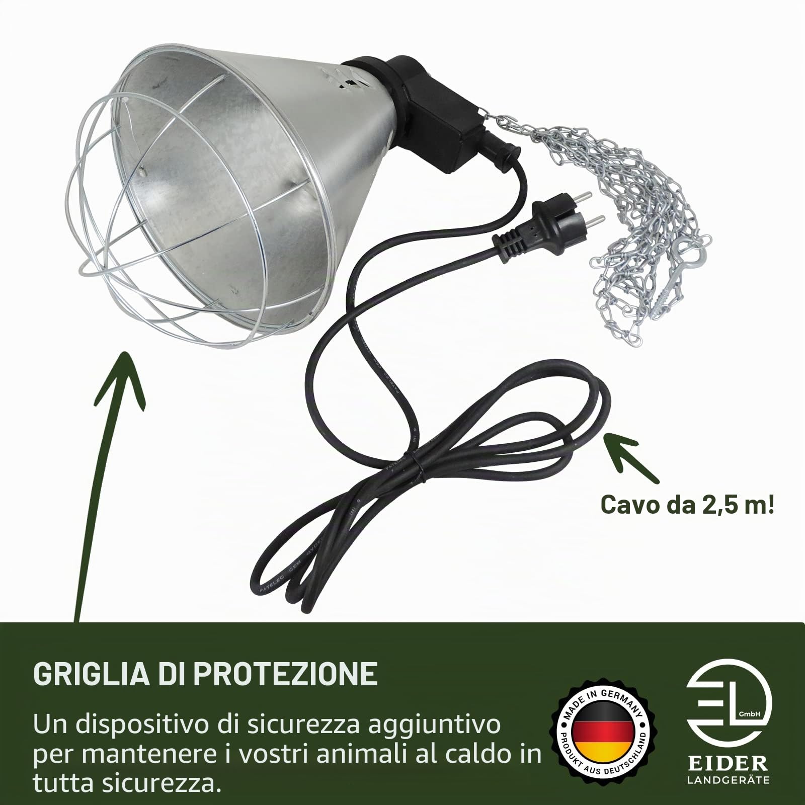 Eider, dispositivo di getto di calore a infrarossicon lampadina (lampadina da 150 W già inclusa), lampada riscaldante per animali
