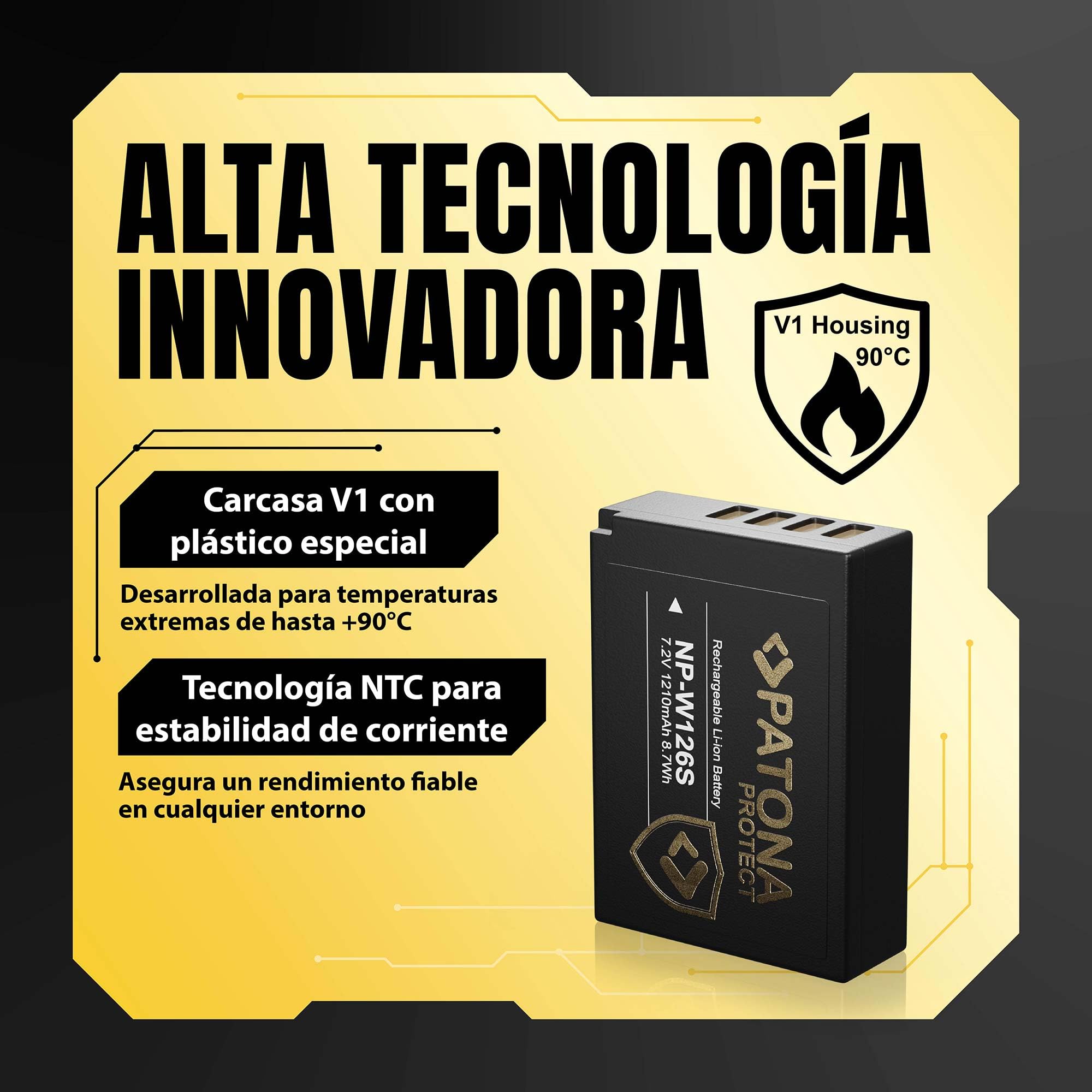 PATONA 2X Protect Batería NP-W126s 1210mAh – Repuesto para Fuji Fujifilm X-T5 X-T50 X100VI X100F X-S10 X-M5 X-T30 II X-E4 X-Pro3 – con Sensor NTC y Carcasa V1