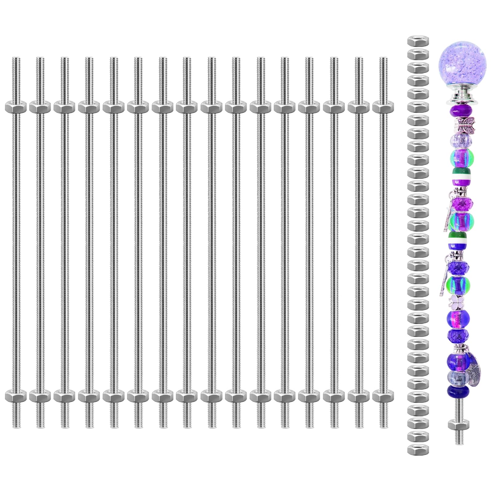 48 Pack 8/32 Inch Stainless Steel M4 Threaded Rod with Hex Nuts Include 16 Pcs M4 Threads Studs Rods and 32 Pcs M4 Fully Threaded Hex Nuts for Hangers and Beaded Garden Stake Rods (8 Inch)