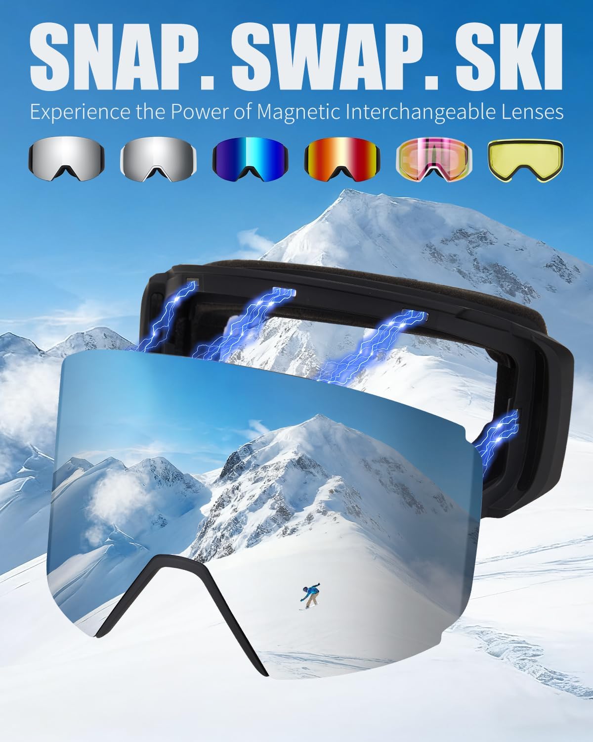 VCOROS Magnetic Ski Goggles with Quick Change Lens, OTG Design, Anti-Fog snow goggles, Helmet Compatible Snowboard Goggles