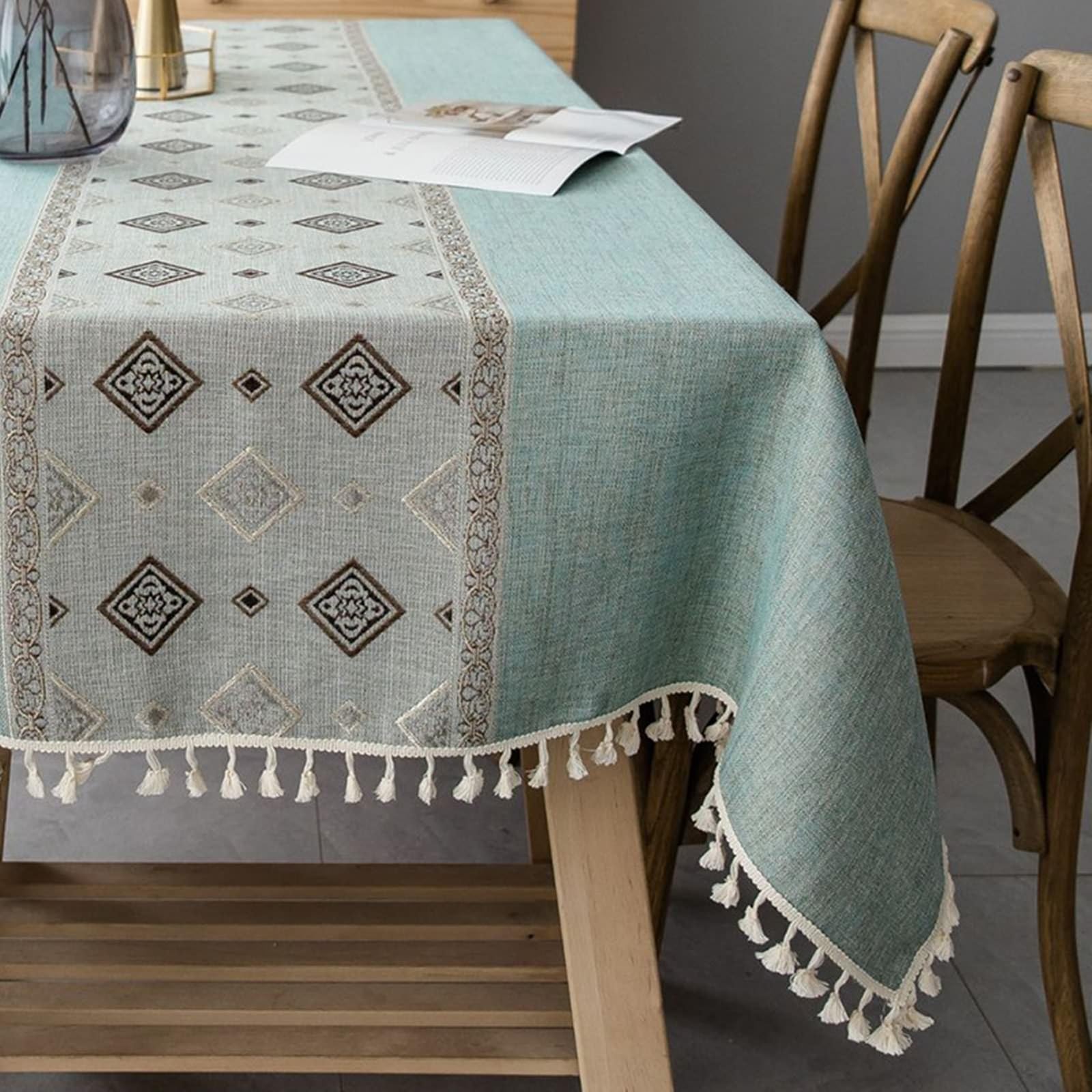 Tovaglia Da Tavola Elegante, Tovaglie 140 x 240 cm Motivo geometrico a reticolo patchwork con nappa in Poliestere Tovaglia per La Decorazione della Casa CucinaBlu