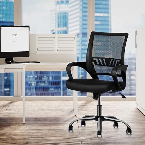 Miniatura 13 de MoNiBloom Silla de oficina de malla para el hogar, silla giratoria ergonómica con respaldo medio con asiento acolchado y reposabrazos, capacidad de