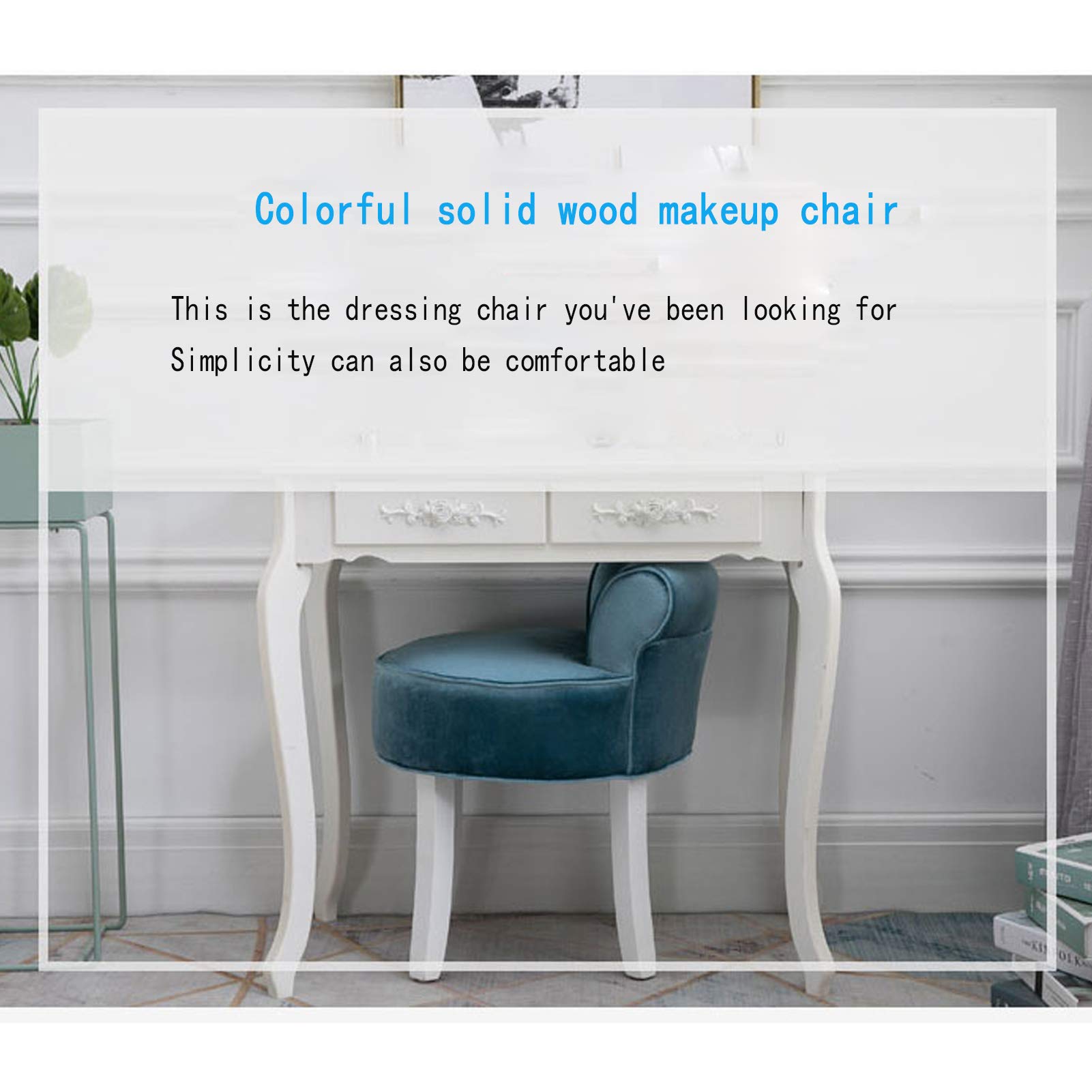 sdneNest Moderno taburete de tocador de maquillaje de espalda baja, banco de tocador acolchado con patas de madera de goma blanca, silla de esponja de alta elasticidad para dormitorio, elegante