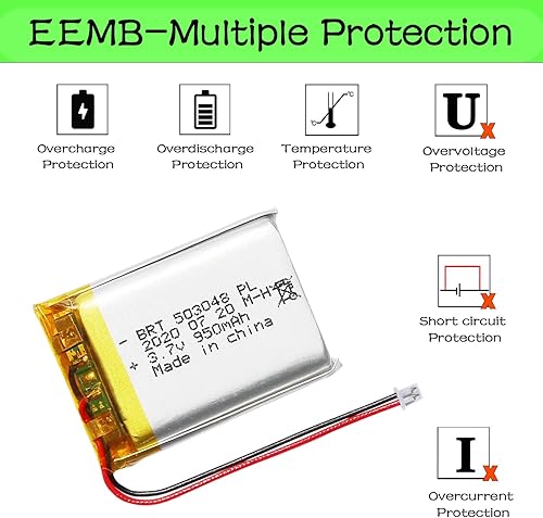 Miniatura 5 de BrightTea Batería recargable Li-ion Li-Po de la batería del polímero de iones de litio de la batería de 3.7V 950mAh