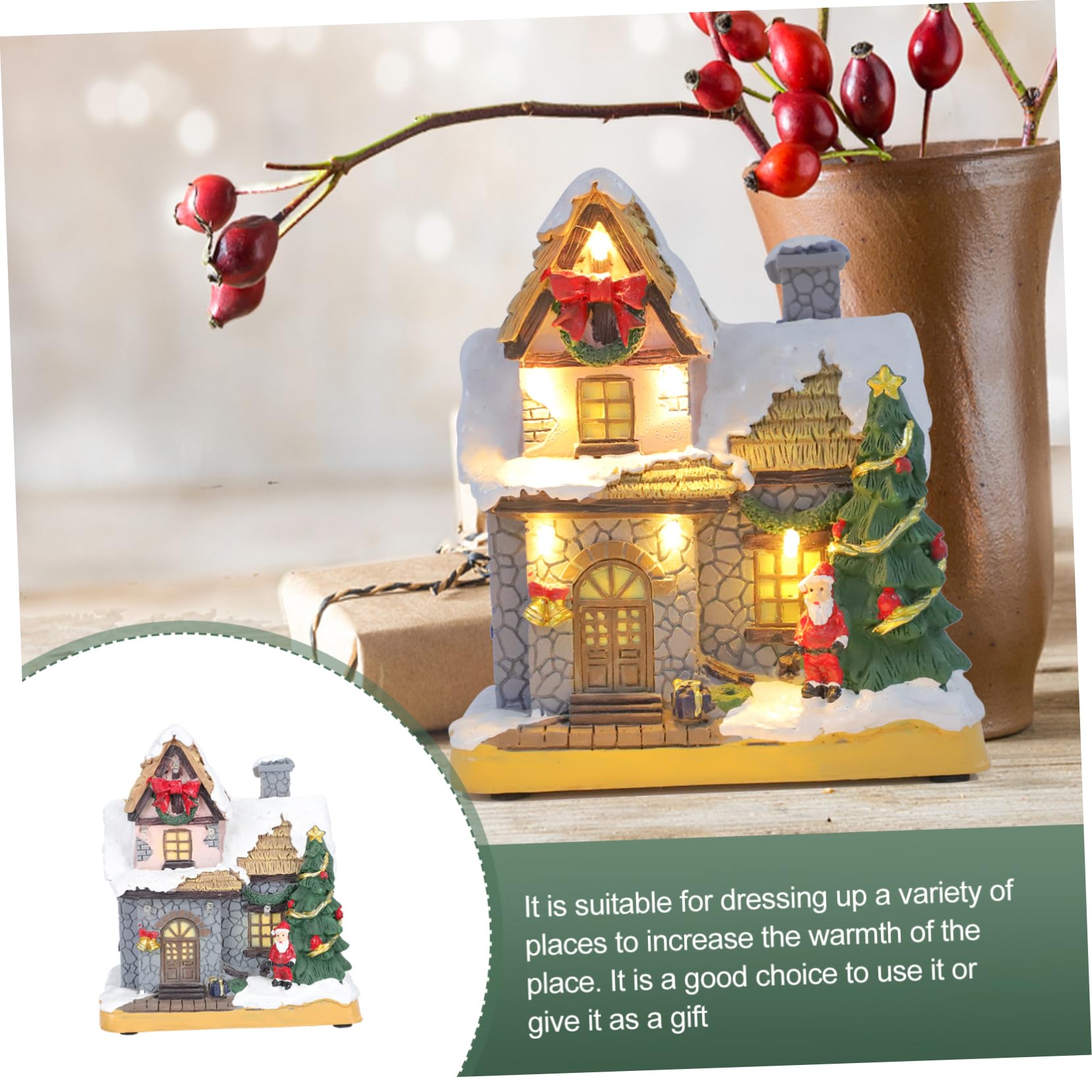 Casa Luminosa de Navidad de Resina Diseño Delicado en Forma de Casa para Adorno Navideño en Ventanas y Oficinas Generando Ambiente Festivo
