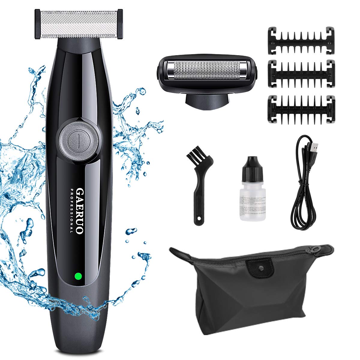 GAERUO Electric Trimmer and Shaver for Men, IPX7 Waterproof Wet & Dry Edger,Rechargeable Full Body and Face Trimmer- for Face, Body, Beard, Hair, Mustache with Foil Head & 3 Combs（1mm,3mm,5mm)