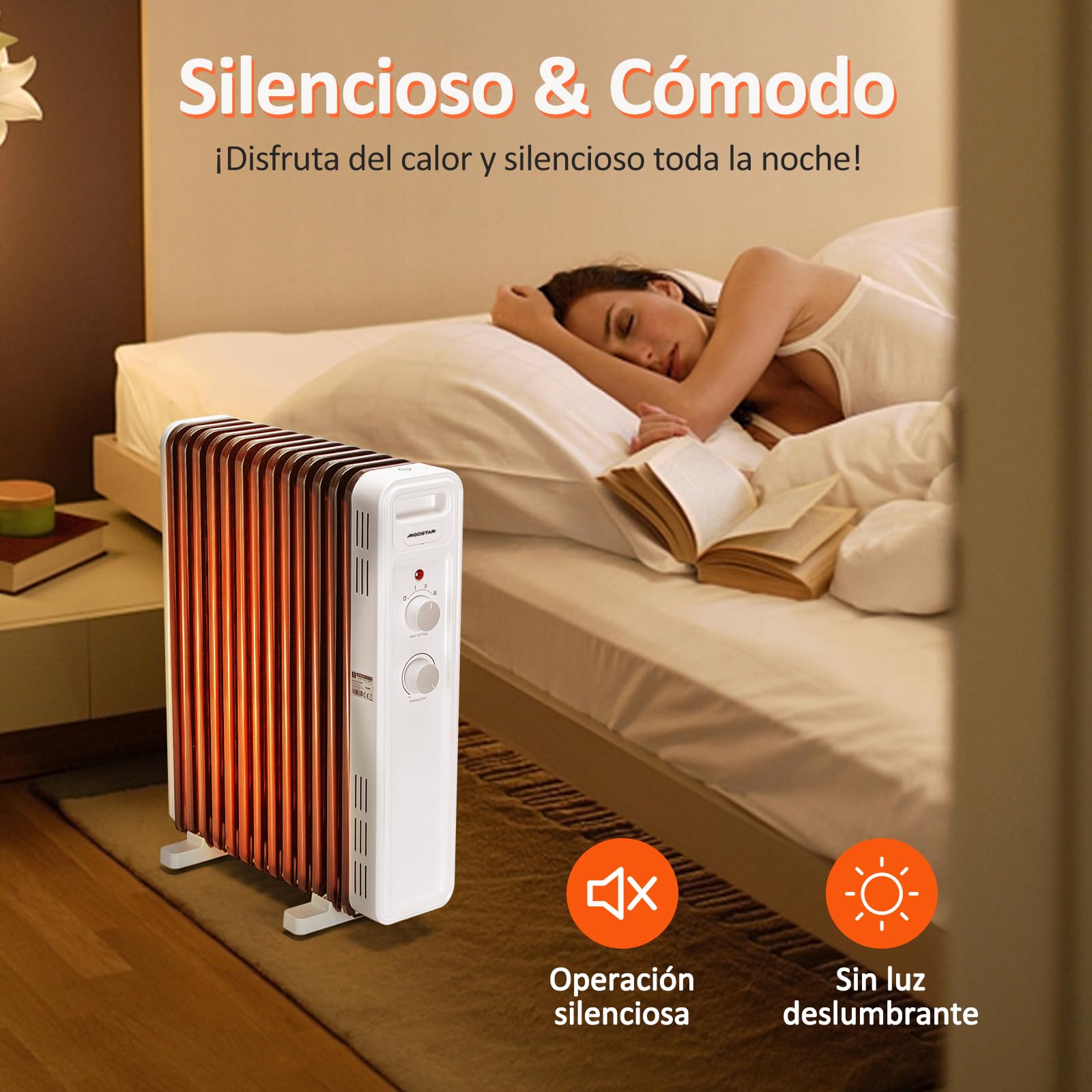 Aigostar Radiador de Aceite de 13 Elementos, 2500 W, Silencioso, 3 Niveles de Potencia, Termostato Ajustable y Función de Apagado Seguro, Protección Antivuelcos, Recomendado para Estancias de 25 m2