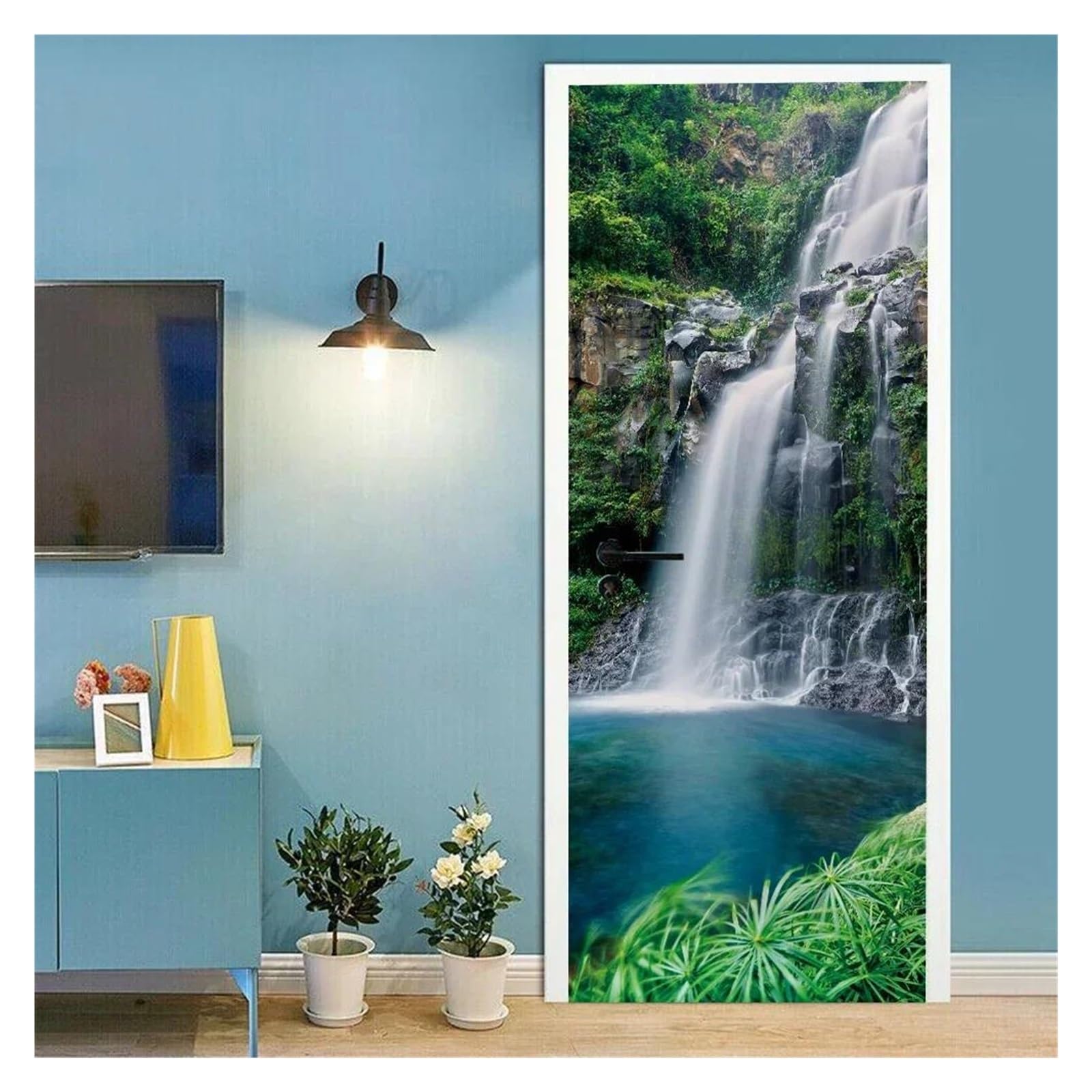 Sticker déco cascade 3D : la solution pour illuminer un salon sombre avec un paysage d'automne