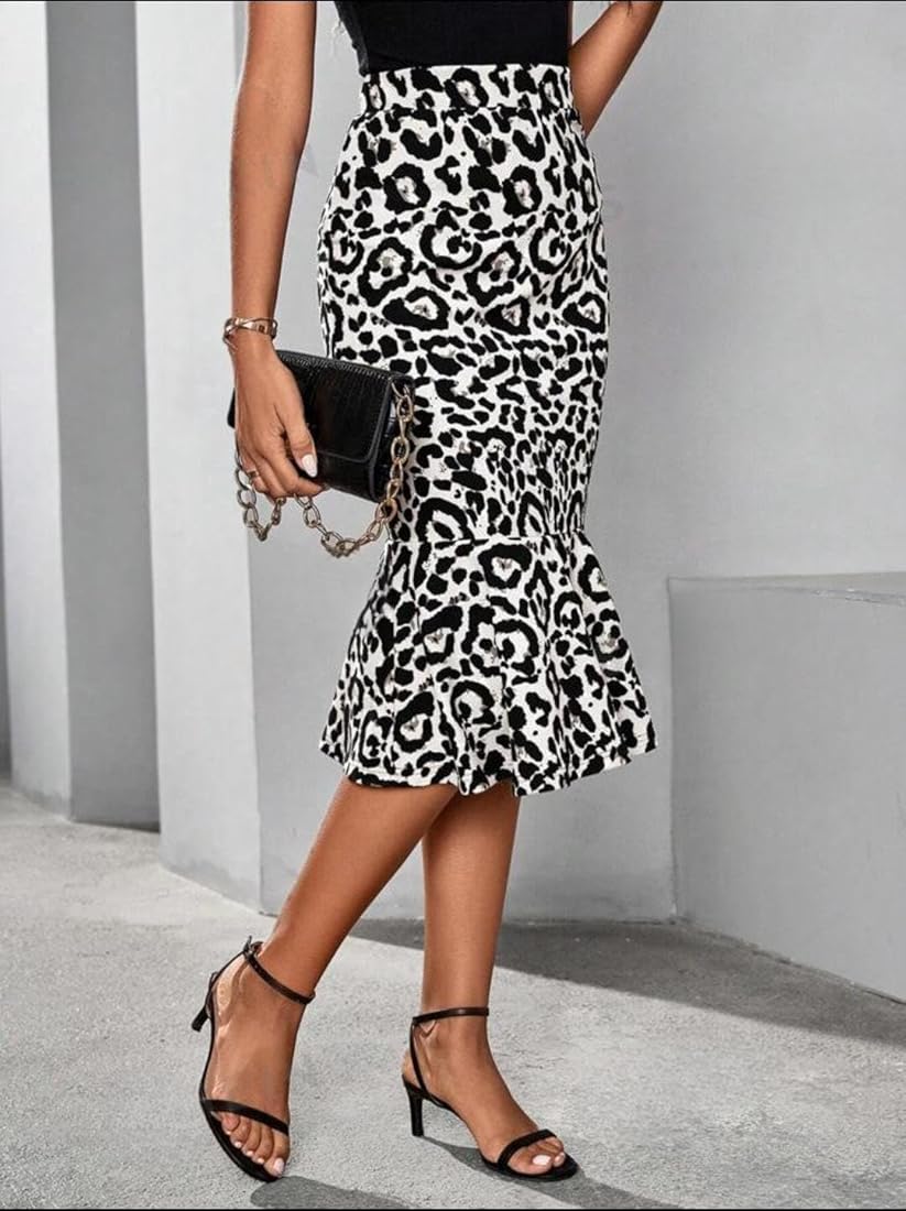 Buy JINJIN FASHION Women's Leopard Print Midi Skirt, Black and