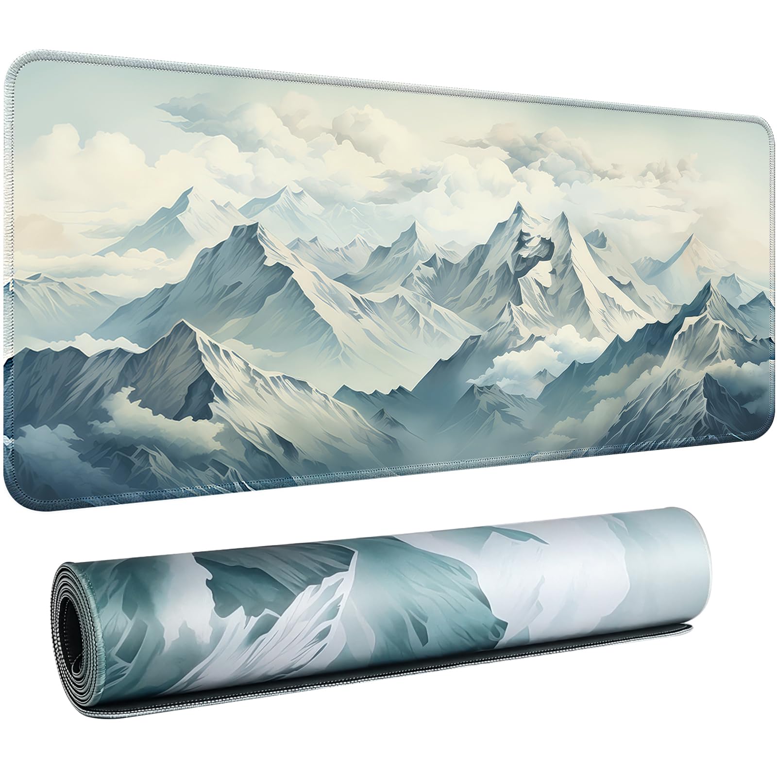 KMLVILE Gaming Mouse Pad, XXL Large Desk Mat, White Office Pad, Non-Slip Rubber Base, Waterproof Computer Keyboard Mat (Mountain 35.4" x 15.7")