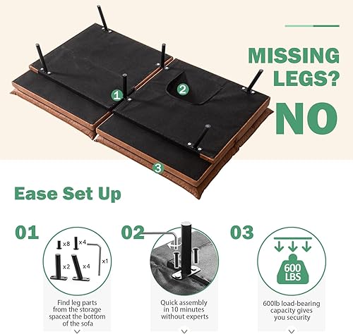 Miniatura 5 de Vyfipt Sofá cama futón, sofá pequeño de espuma viscoelástica de 3 pulgadas, sofá biplaza moderno de piel sintética para sala de estar, apartamento,