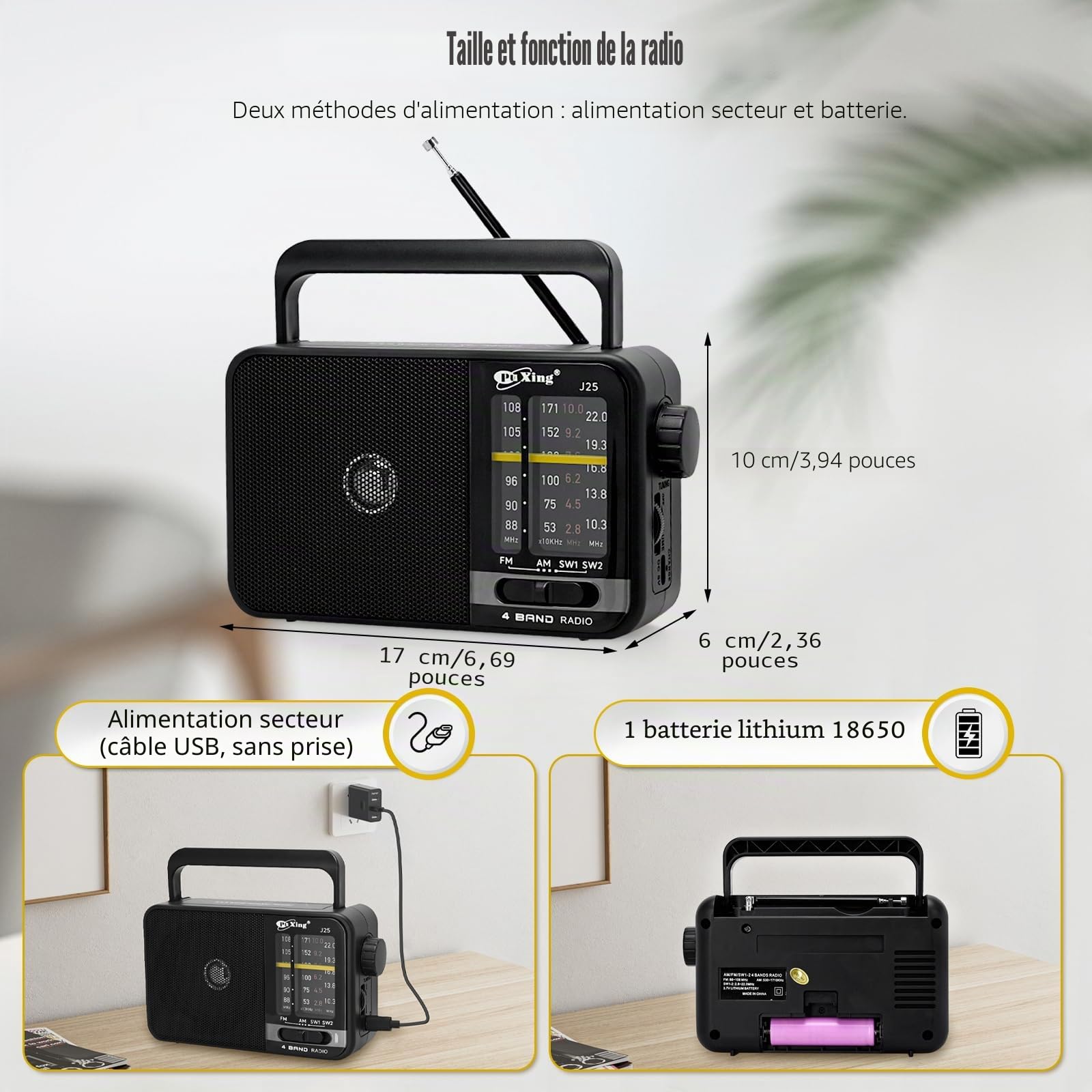 Portable FM AM Radio, réseau et Batterie Radio pour à la Maison ou en Plein air, Petite Poche avec Excellente réception, pour Les Personnes âgées, Facile à Utiliser, Noir