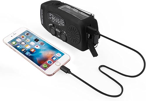 Miniatura 8 de Radio solar iRonsnow IS-088+ con manivela para sintonizar AMFMNOAAWB, radio meteorológica con linterna LED de 1000 mAh, cargador de emergencia para