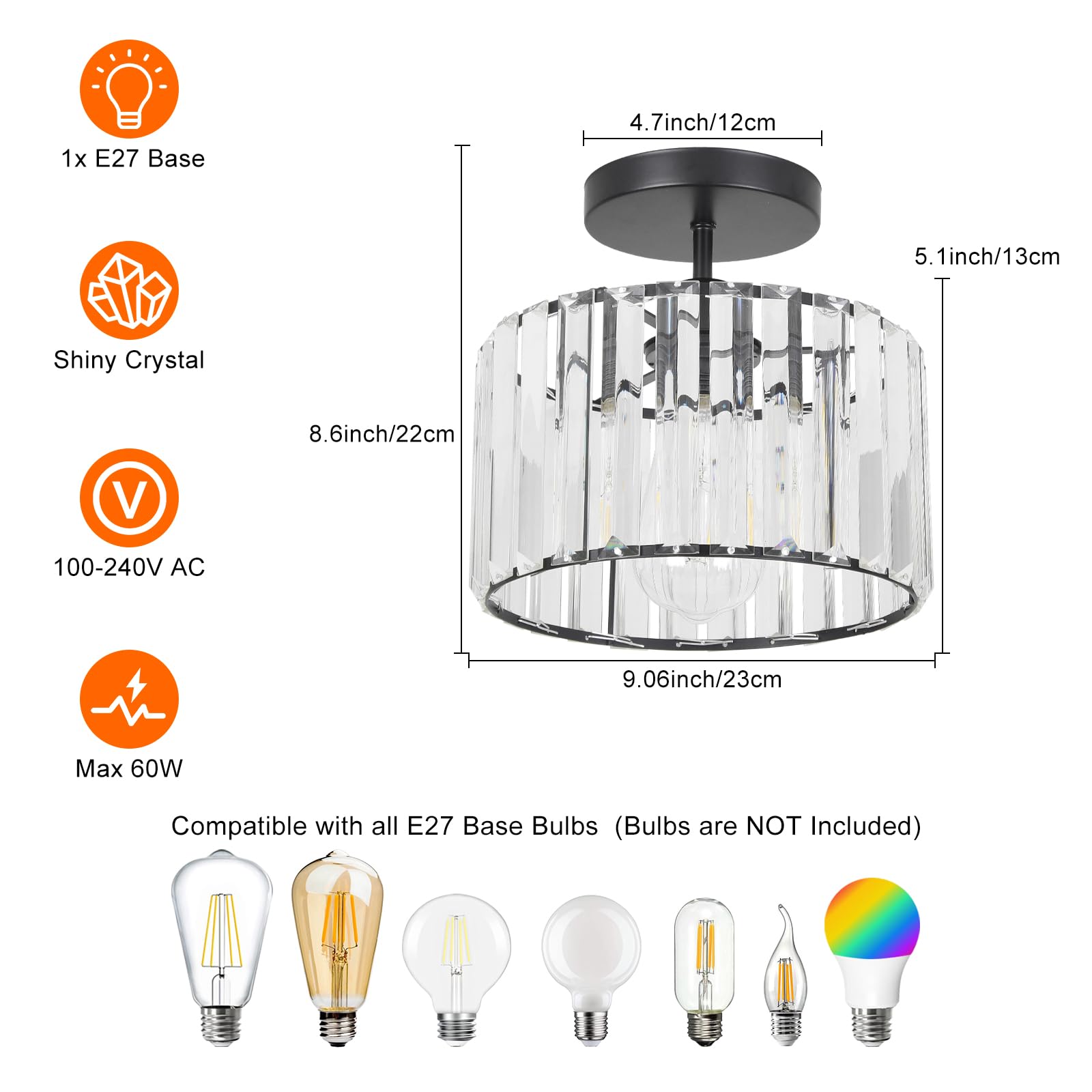 ZYDTRIP Crystal Ceiling Light Fixture Semi Flush Mount Ceiling Lamp Modern Black Crystal Chandelier for Living Room Hallway Dining Room Kitchen - Image 4