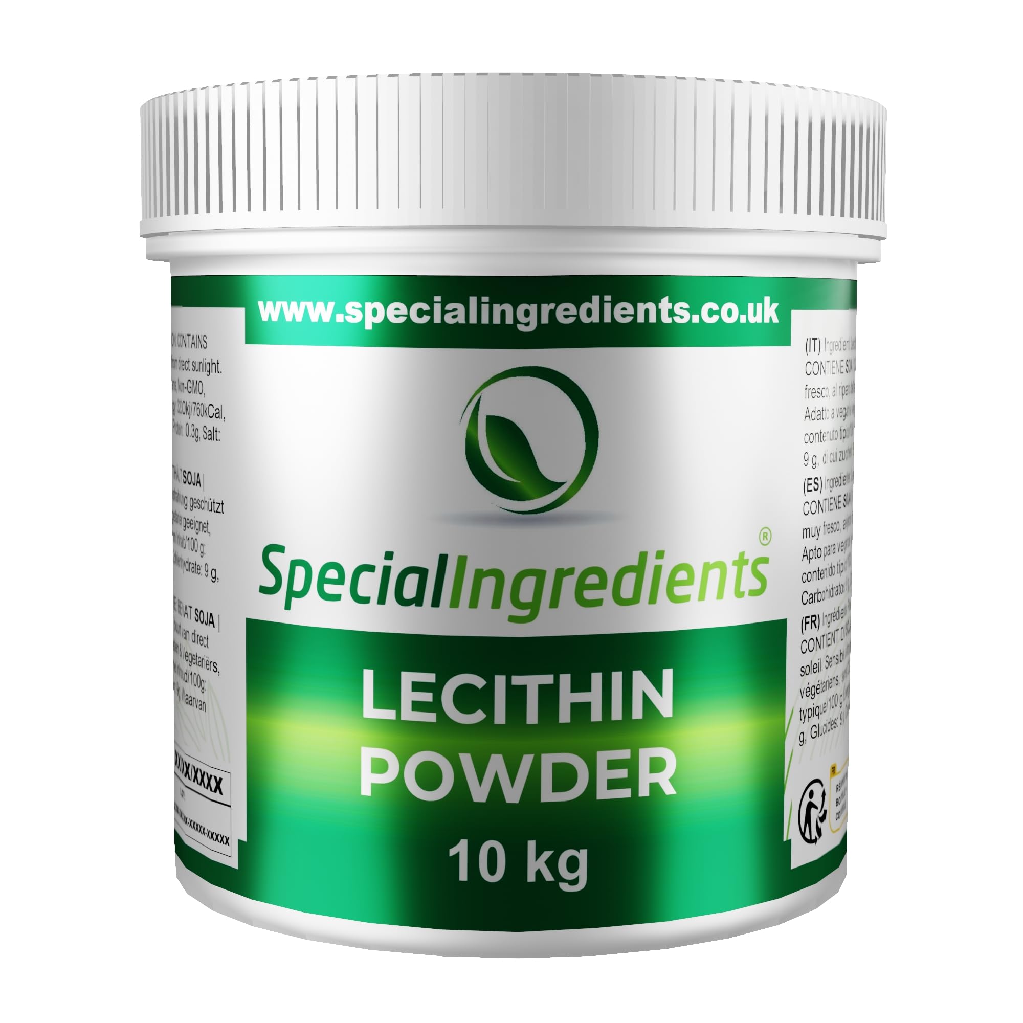 Lecithin Powder 10kg Premium Quality - Suitable for Vegans, Non-GMO, Gluten Free – Recyclable Container