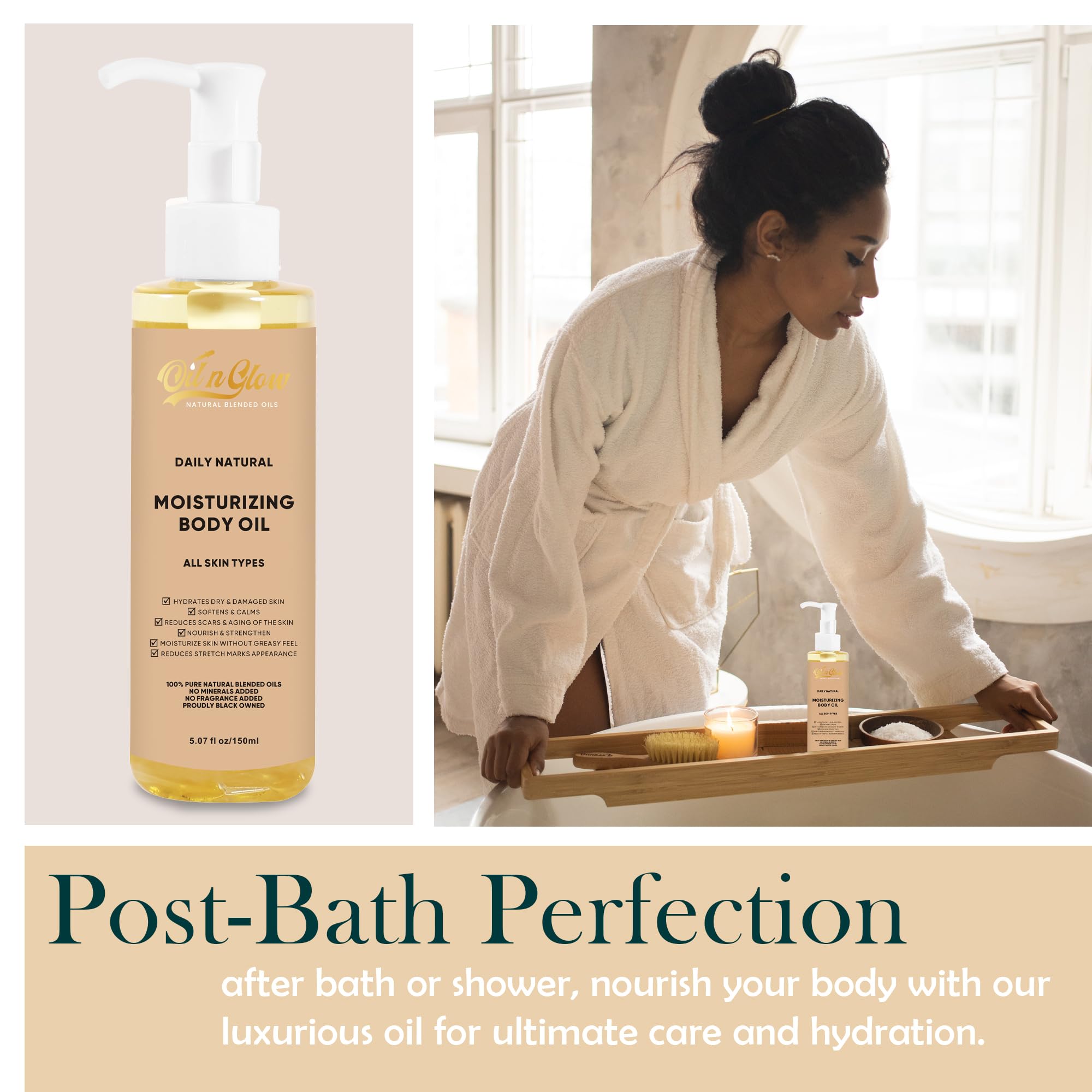 USDA Certified 100% Organic Pure Natural Hydrating Body Oil After Shower With Coconut, Jojoba, Olive & Almond Non-Greasy Moisturizing Oil For Women & Men Dry Skin 5.07 fl oz/150ml - Unscented