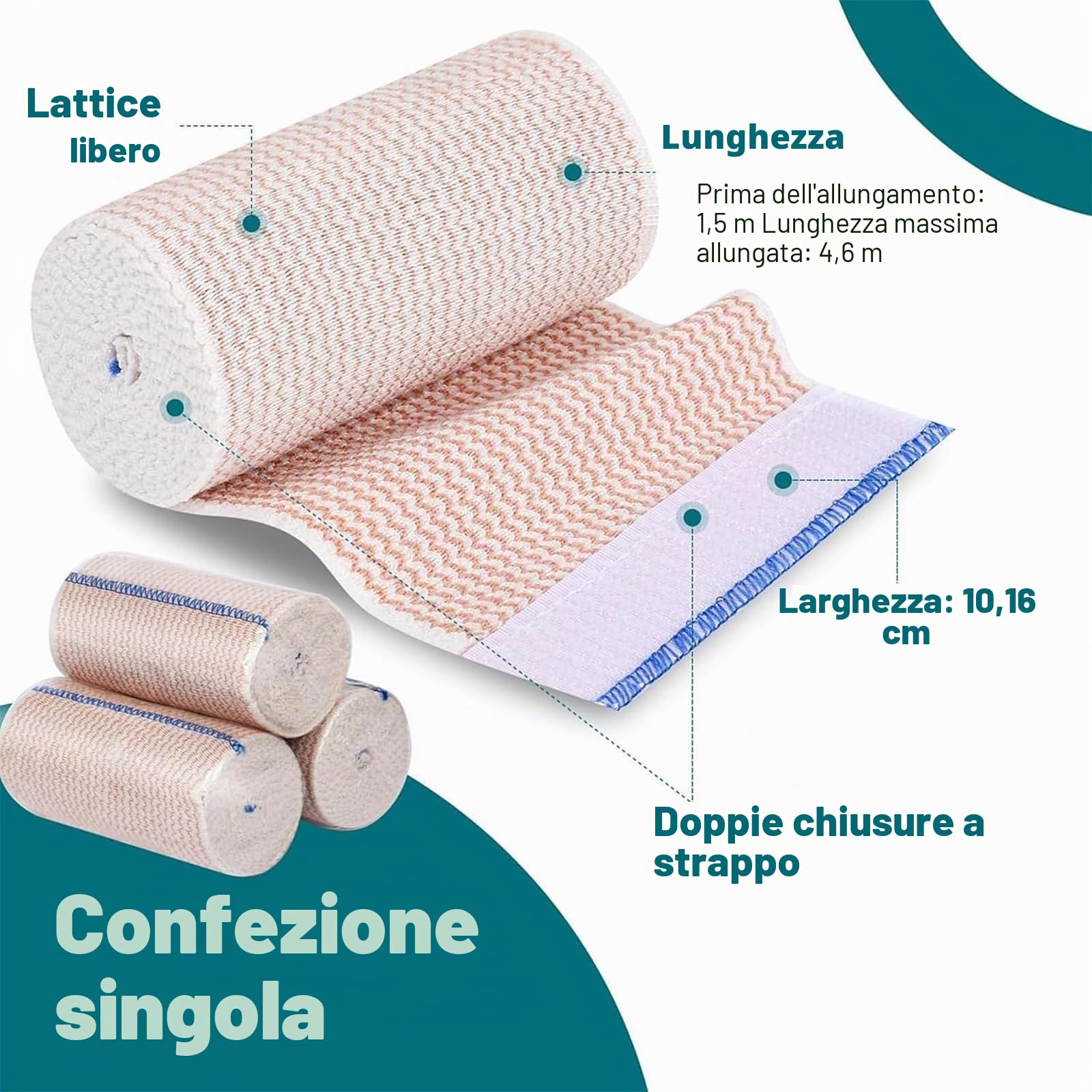AZEN Confezione 6 bende elastiche alta qualità, 10 cm, bendaggio compressivo per gambe, fasce linfedema caviglie ginocchia pancia corpo
