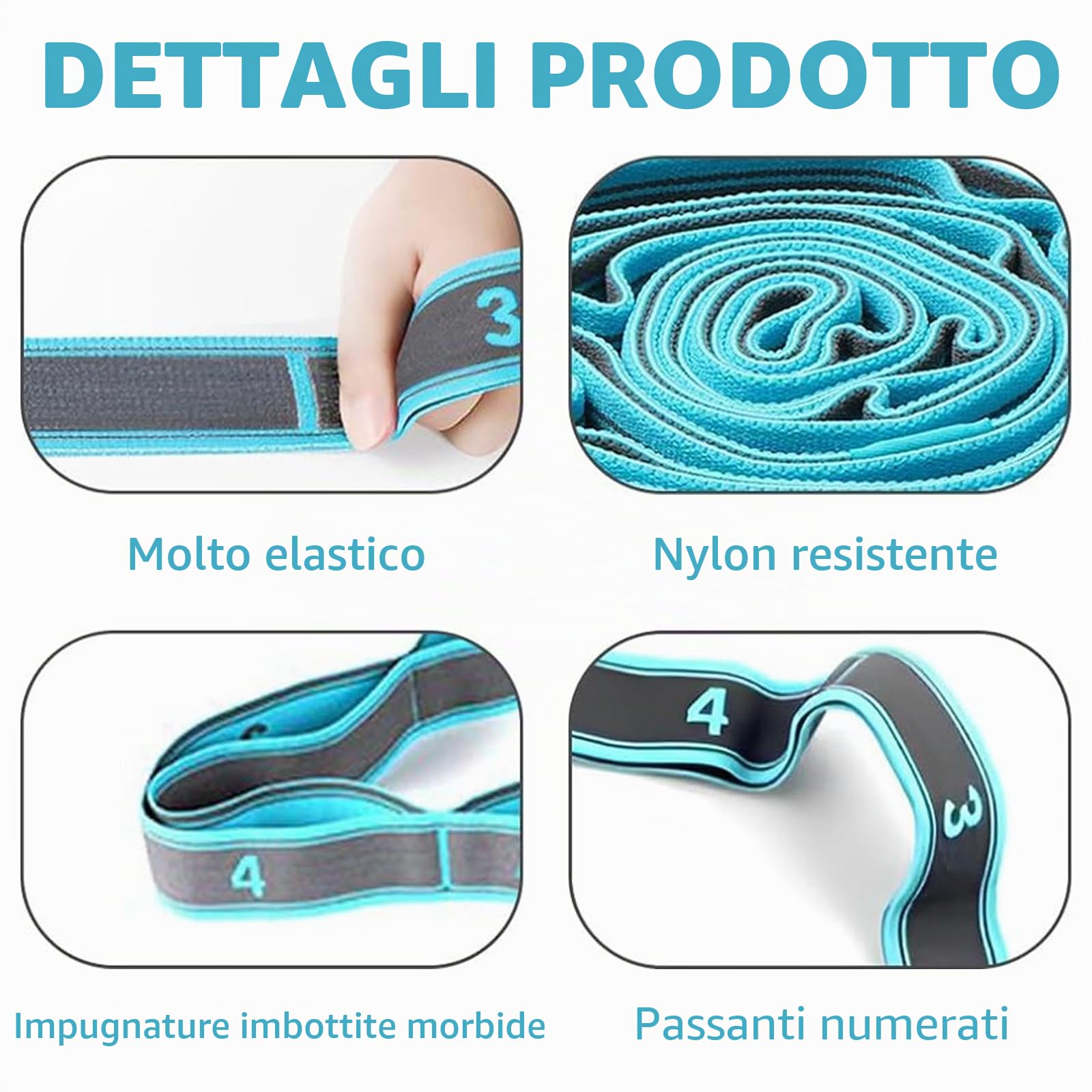 Cintura per Yoga Fascia Elastica Fitness, Fascia per Yoga con 10 Anelli, Fascia Elastica per Pilates, Fascia per Ginnastica e Allenamento