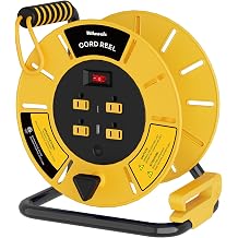 Extension Cord Storage Reel with 4-Grounded Outlet & 2 USB Port, 15A Circuit Breaker, Heavy Duty Open Cord Reel for 12/3,14/3 Gauge Power Cord, Hand Wind Retractable,ETL Listed Yellow Y85CR06