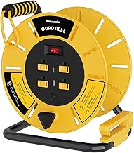 WILAWELS Extension Cord Storage Reel with 4-Grounded Outlet & 2 USB Port, 15A Circuit Breaker, Heavy Duty Open Cord Reel for 12/3,14/3 Gauge Power Cord, Hand Wind Retractable,ETL Listed Yellow Y85CR06