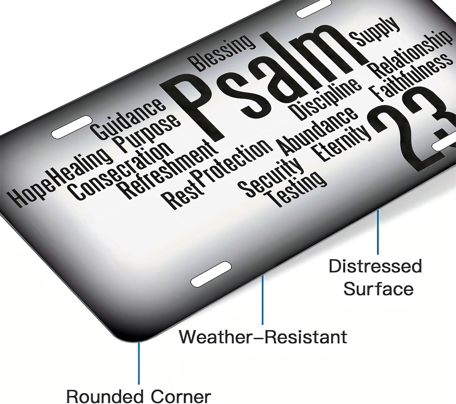Psalm 23 .Christian-Themed Decorative License Plate.Before License Plates Metal Car Plate 6"X12" Novelty Tag Cover with 4 Holes Car Decor Accessory (Brown) image 4