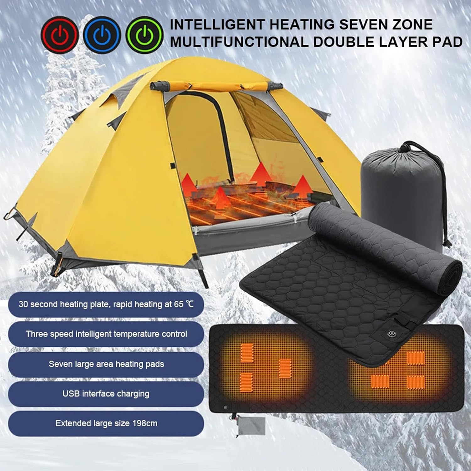 Heated Sleeping Bag Pad, Winter Heated Sleeping Bag Liner, USB Heating Pad for Outdoor Tent Camping, Campus and Hiking in All Seasons