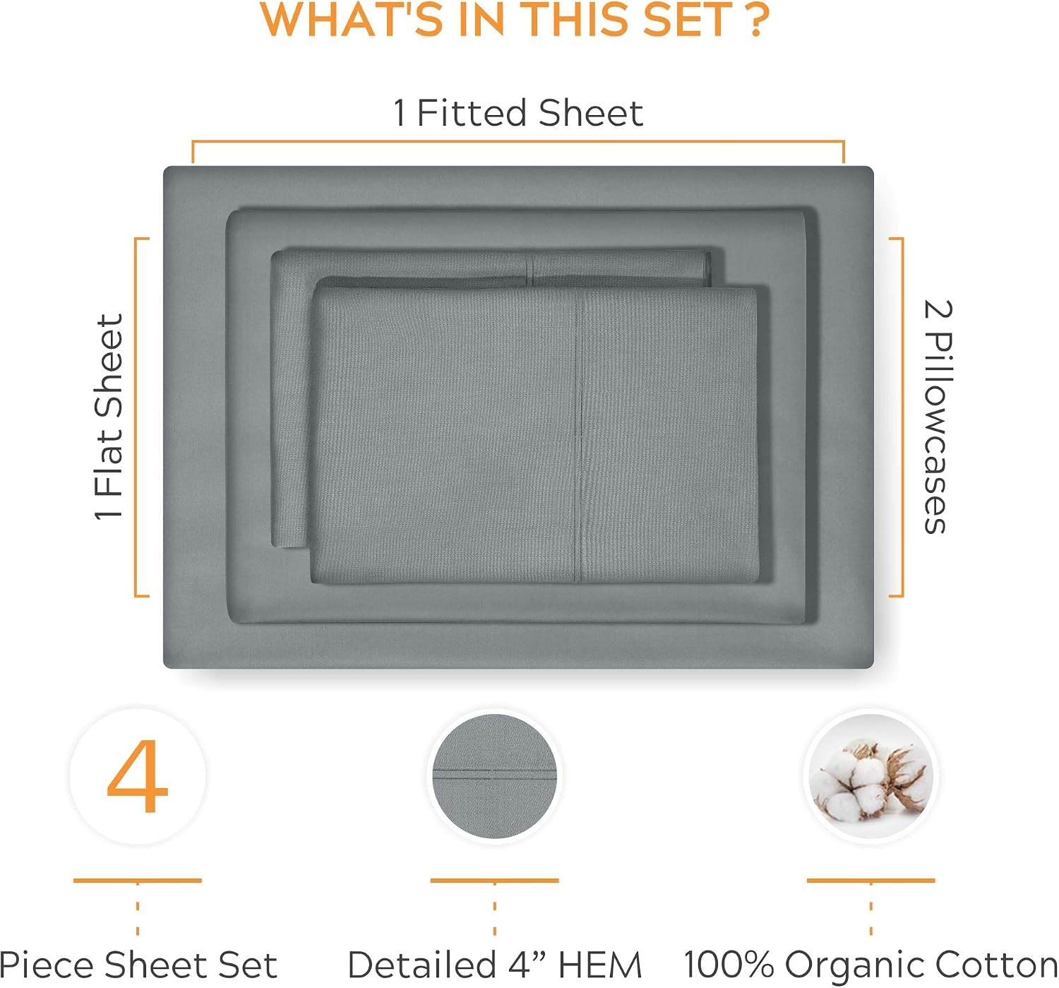 Sleep Mantra Premium 100% Organic Cotton Queen Bed Sheet Set - Soft & Cooling Percale Weave - 4 Piece Bedding Set with Deep Pocket - GOTS Certified - Breathable & Eco-Friendly (Queen, Dark Gray) image 3