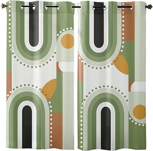 Miniatura 2 de Curtains Panels for Living Room Mid-Century Modern Art Geometric Abstract Green Window Curtains Light Filtering Grommet Top Drapes for Bedroom