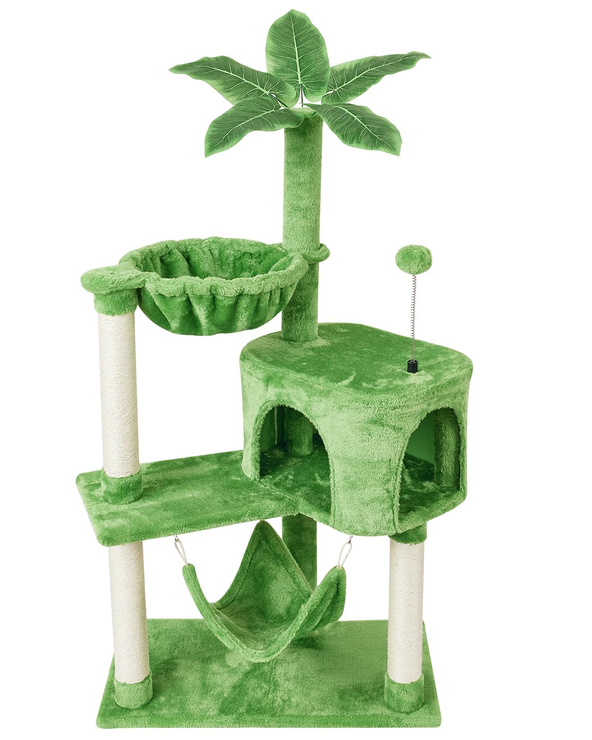 KIYUMI Cat Tree Cat Tower Condo with Sisal Scratching Post for Indoor Cats Tree Furniture with Hammock Perch and Kitten Ball Toys, Multi-Level Pet Activity Center (Green)
