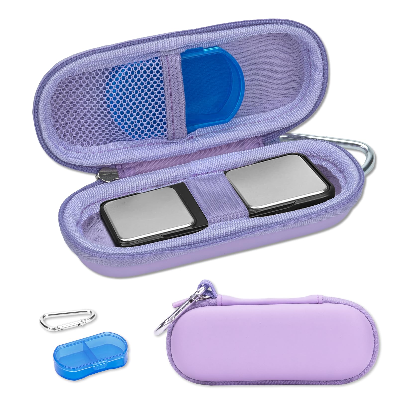 Case for Kardiamobile EKG Monitor, Compatible with Kardia Mobile Heart Monitor 1L, Kardiamobile 6L & 6L Max, Hard Travel Box for Cardio Mobile Device, Pill Box and Carabiner Clip Included - Purple