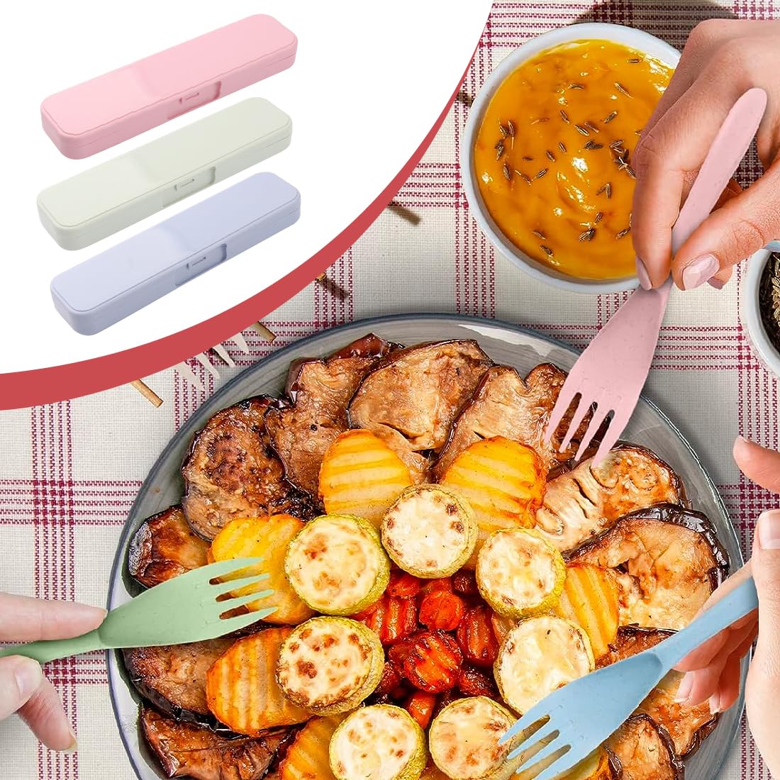 SSKHE Lot De 2 Boîtes à Couverts En Paille De Blé – Boîtes Portables Voyage, Pique-Nique, École, Bleu & Rose