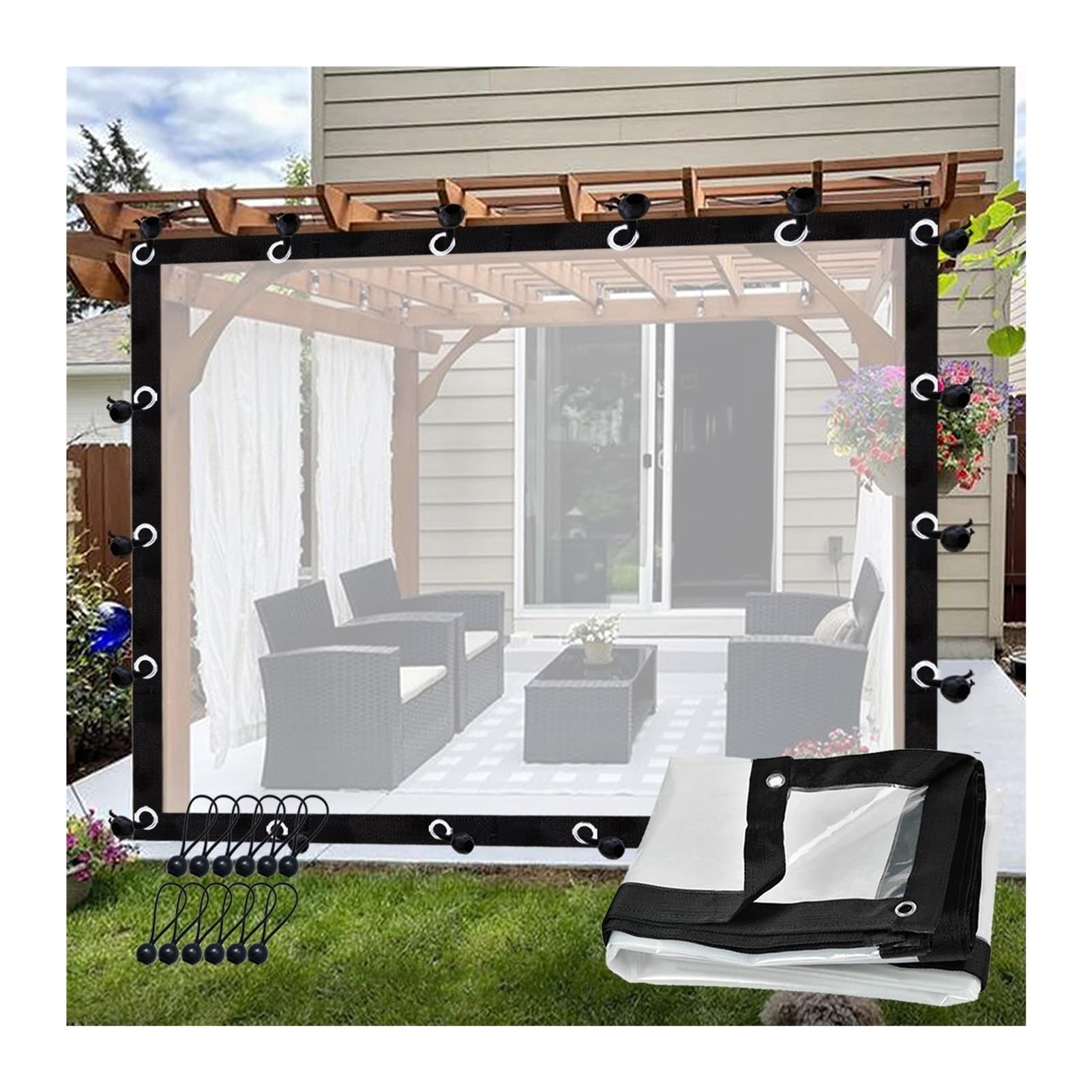Ghply Clear Tarp Patio Waterproof Greenhouse Plastic Cover With Grommets Transparent Outdoor Tarps Curtains For Porch, Deck, Balcony, Pergola(7'X13'(2X4m))