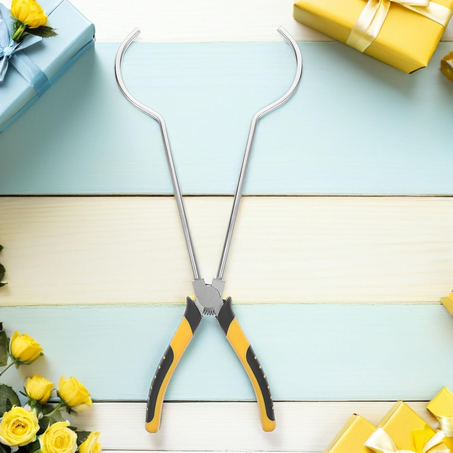CALLARON Long Reach Crucible Tongs Set for Jewelry Making Bent Nose Fire Pliers Metal Melting Tools for Gold Refining and Casting