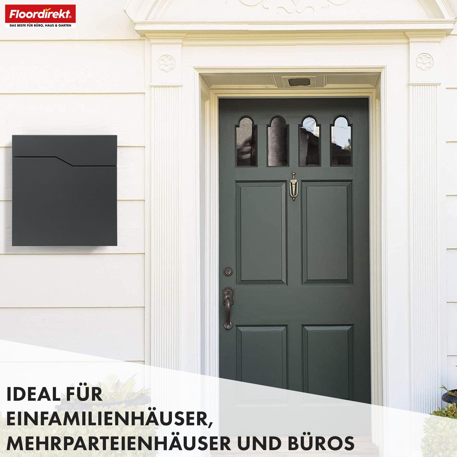 Floordirekt Moderner Briefkasten, mit Zeitungshalter, Deckel, abschließbar mit Zeitungsfach und großer Einwurfklappe, Jean Anthrazit