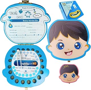 Baby Fairy Tooth box,Wooden Teeth boxes, Teeth Storage box, Saver Box for Lost Tooth Children,Kids Keepsake Organizer Gift for Baby Teeth and Hair, Baby Shower& Birthday Gift (Blue)